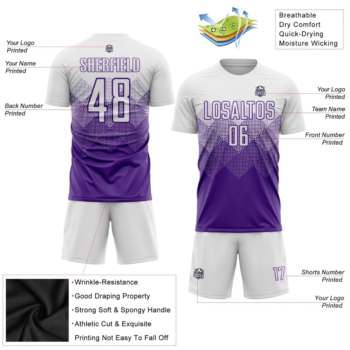 Custom Purple White Sublimation Soccer Uniform Jersey view 5