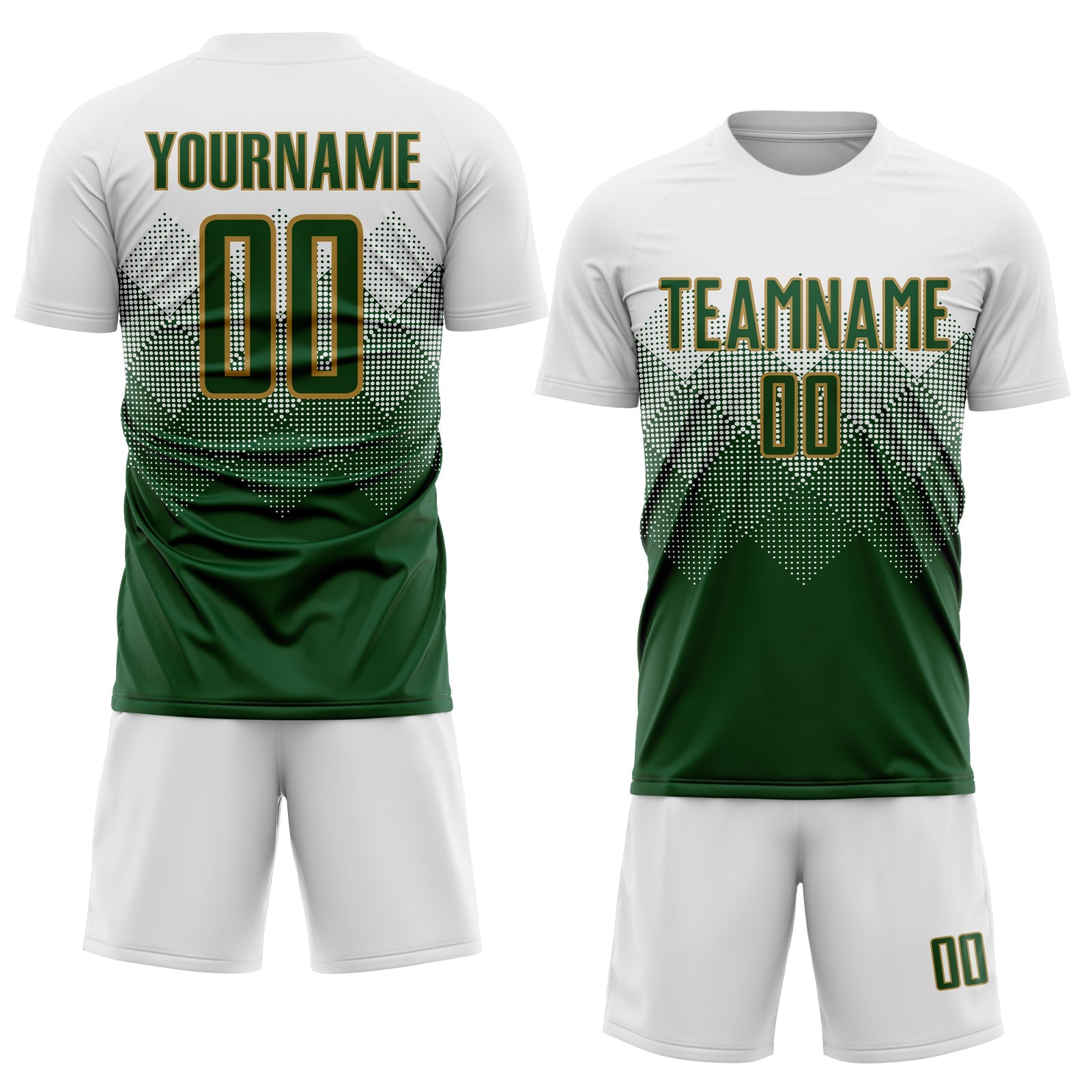 Custom White Green-Old Gold Sublimation Soccer Uniform Jersey view 2