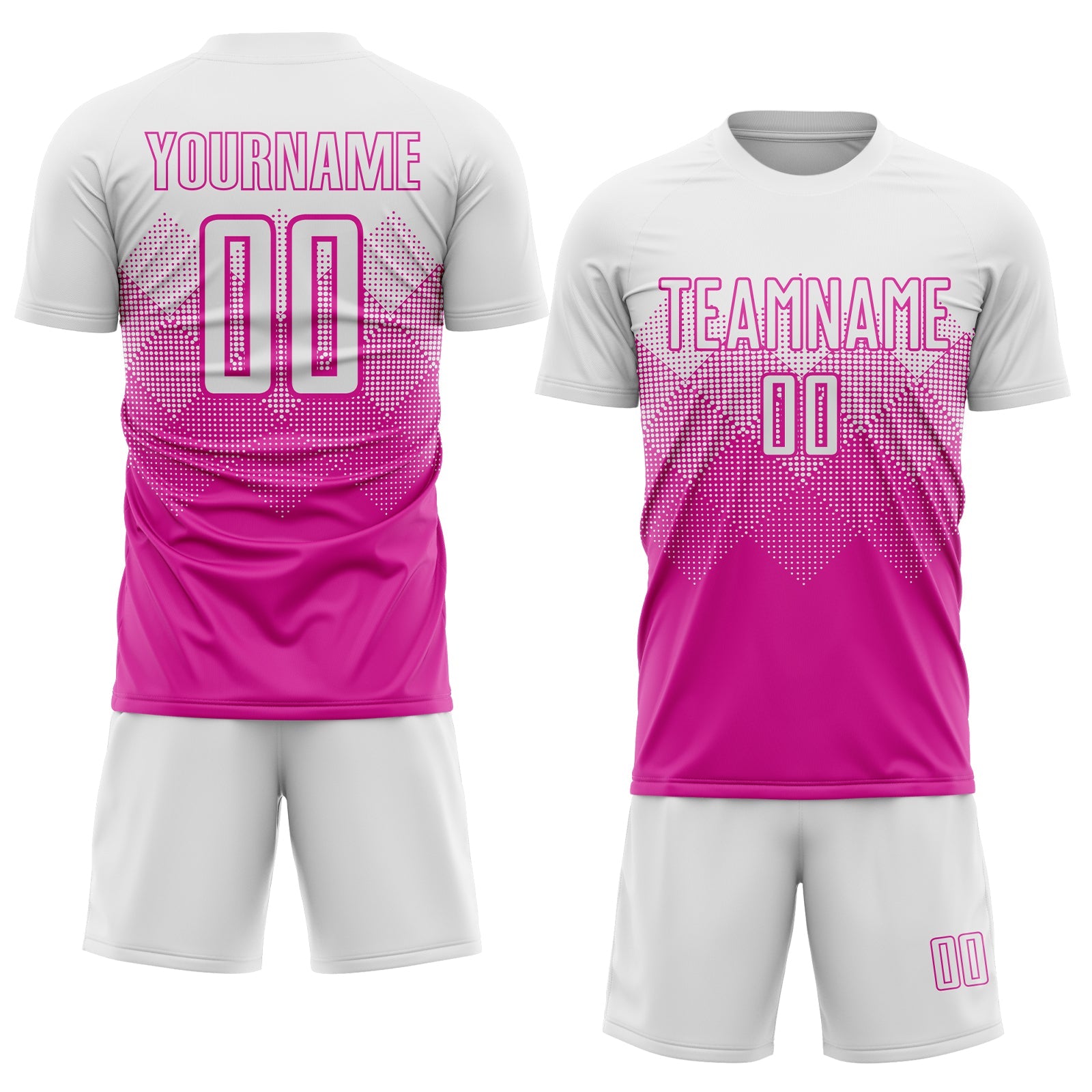 Custom Deep Pink White Sublimation Soccer Uniform Jersey view 2