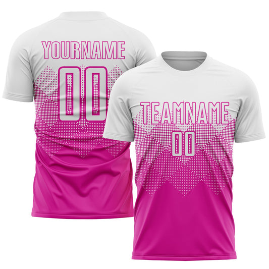 Custom Deep Pink White Sublimation Soccer Uniform Jersey - Main View