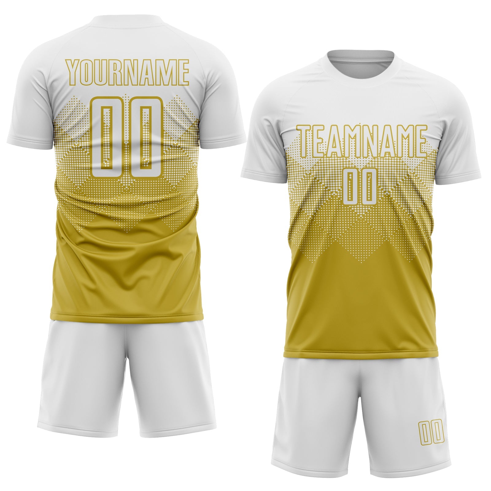 Custom Old Gold White Sublimation Soccer Uniform Jersey view 2