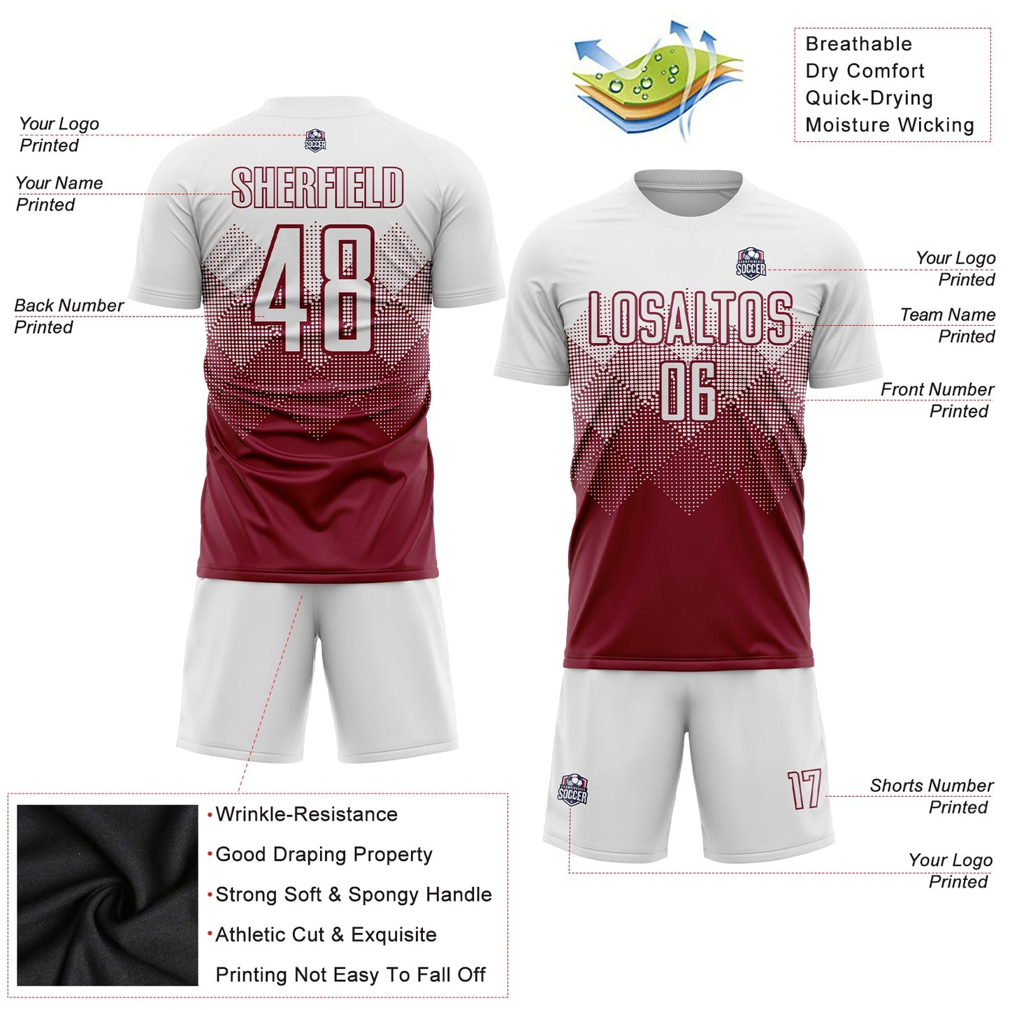 Custom Crimson White Sublimation Soccer Uniform Jersey view 5