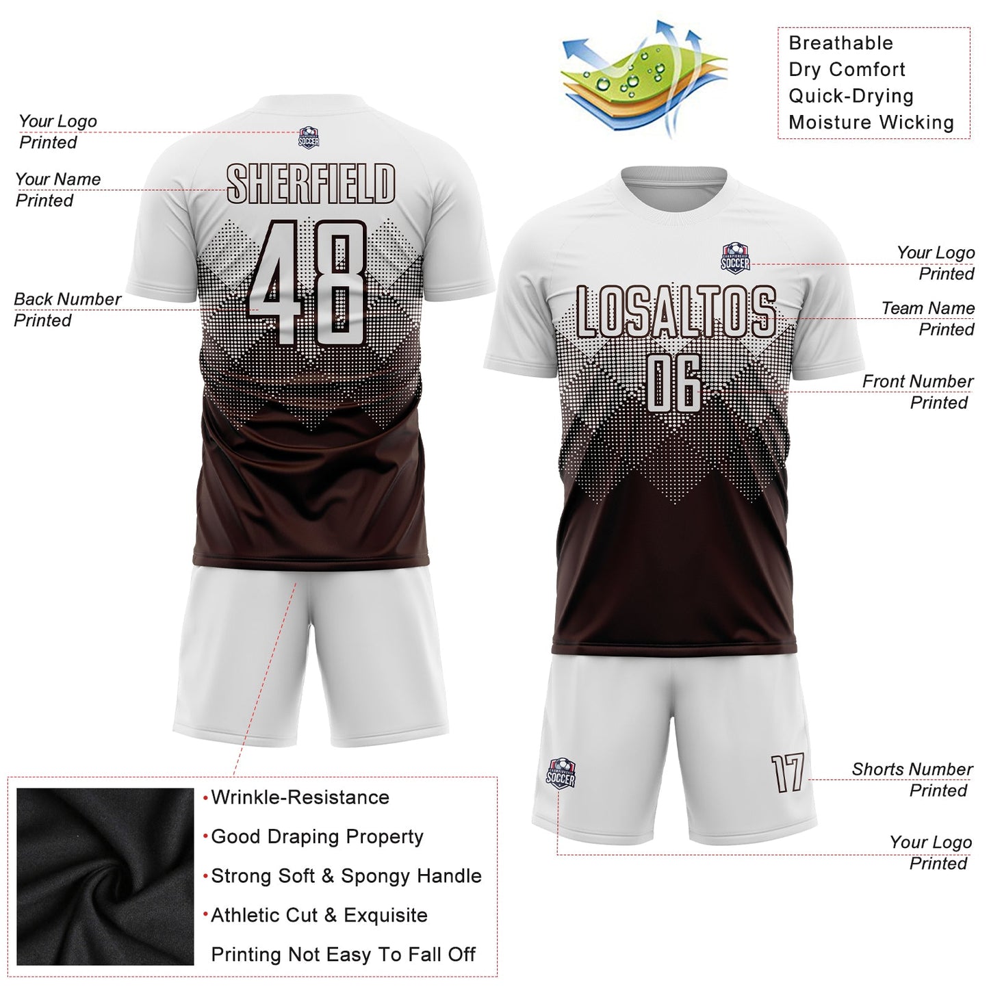 Custom Brown White Sublimation Soccer Uniform Jersey view 3