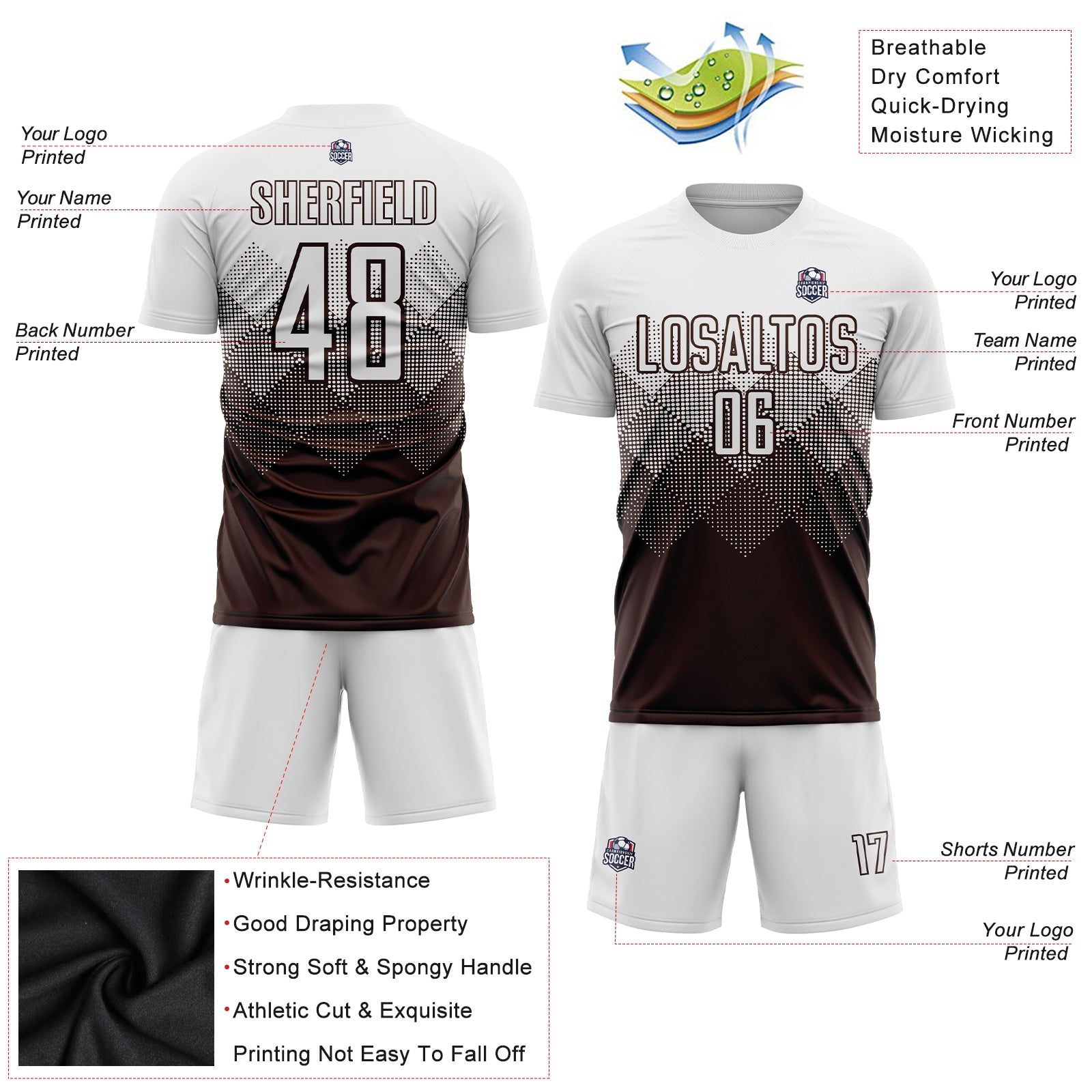 Custom Brown White Sublimation Soccer Uniform Jersey view 3
