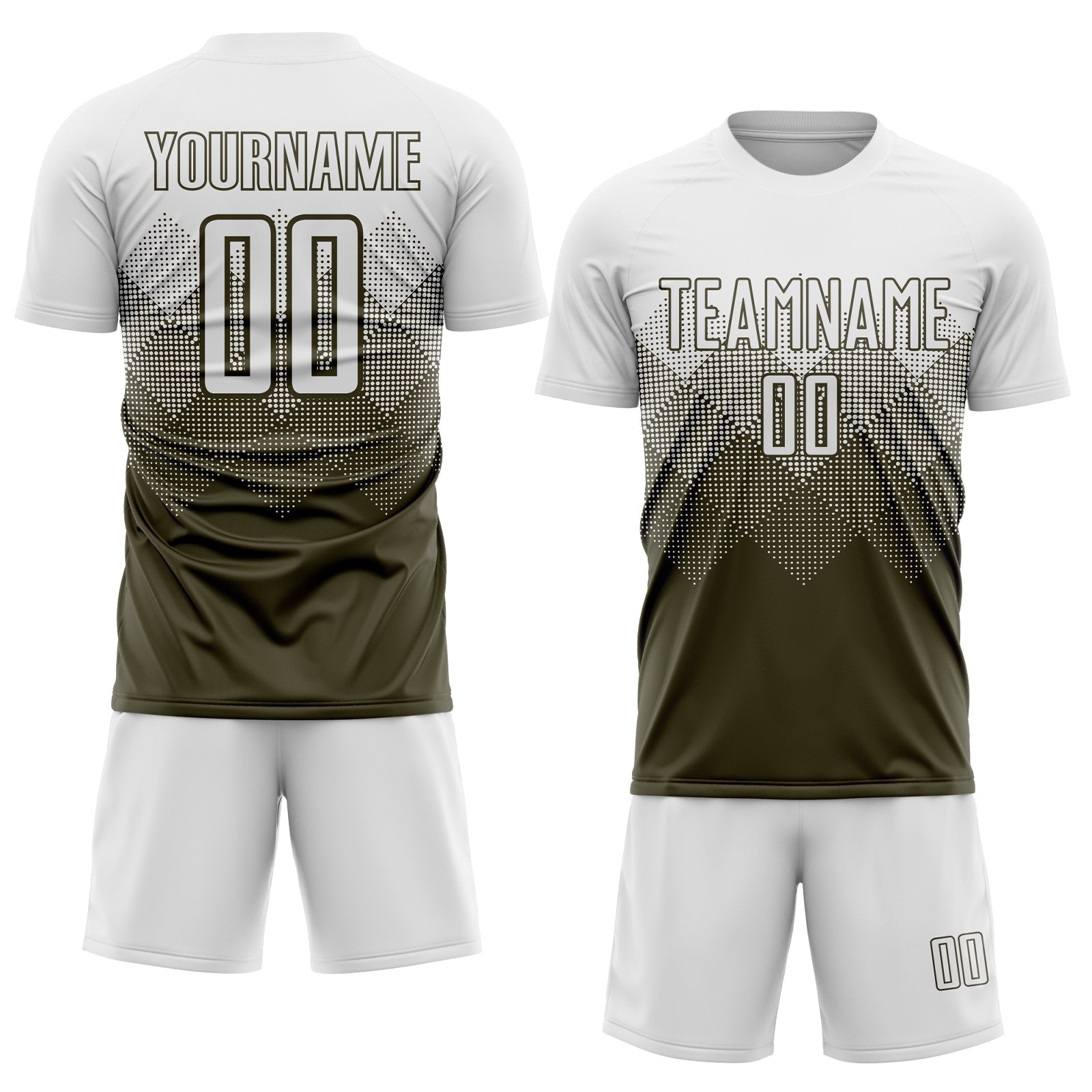 Custom Olive White Sublimation Salute To Service Soccer Uniform Jersey view 2