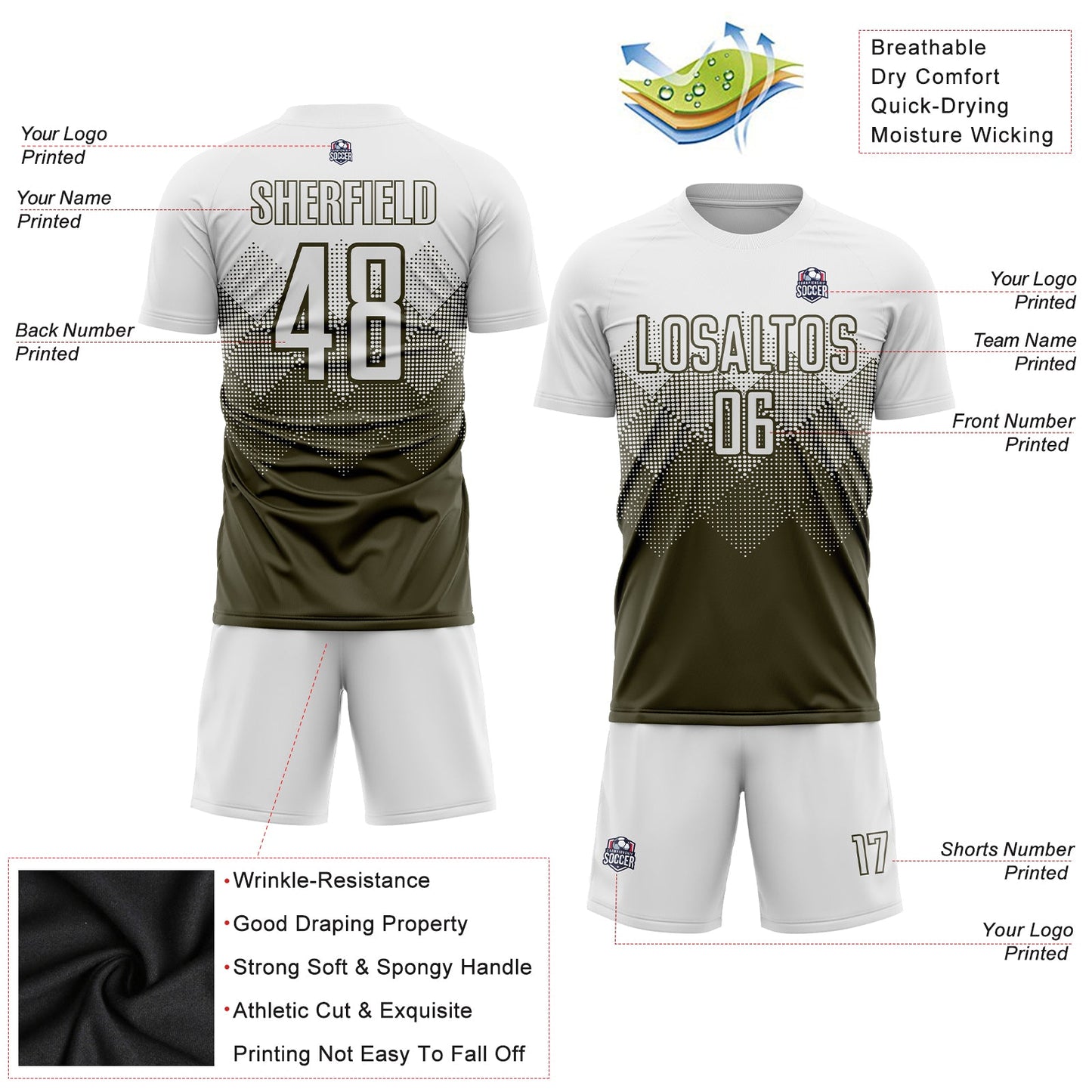 Custom Olive White Sublimation Salute To Service Soccer Uniform Jersey view 3