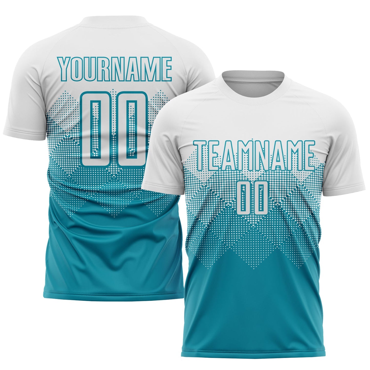 Custom Teal White Sublimation Soccer Uniform Jersey - Main View