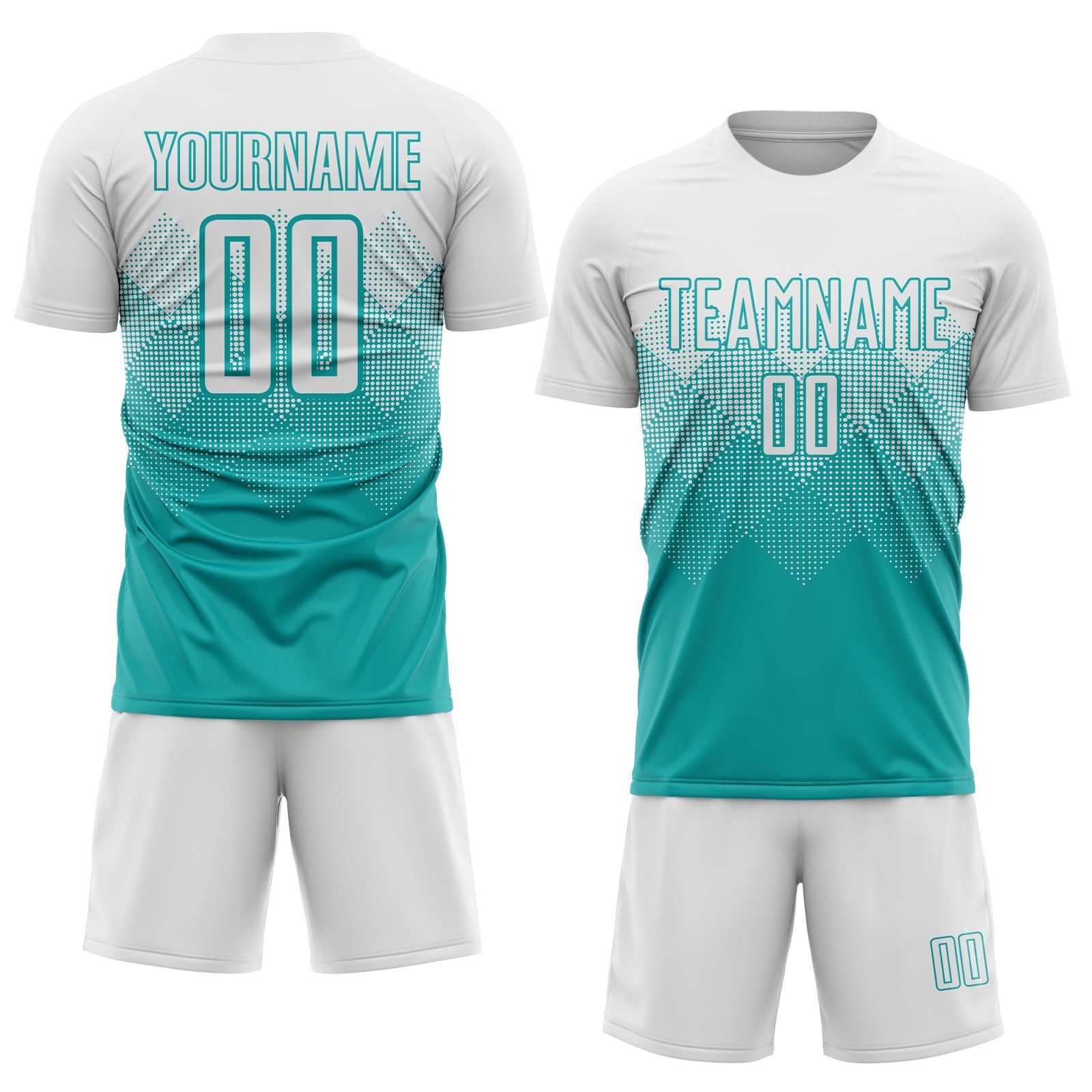 Custom Aqua White Sublimation Soccer Uniform Jersey view 2