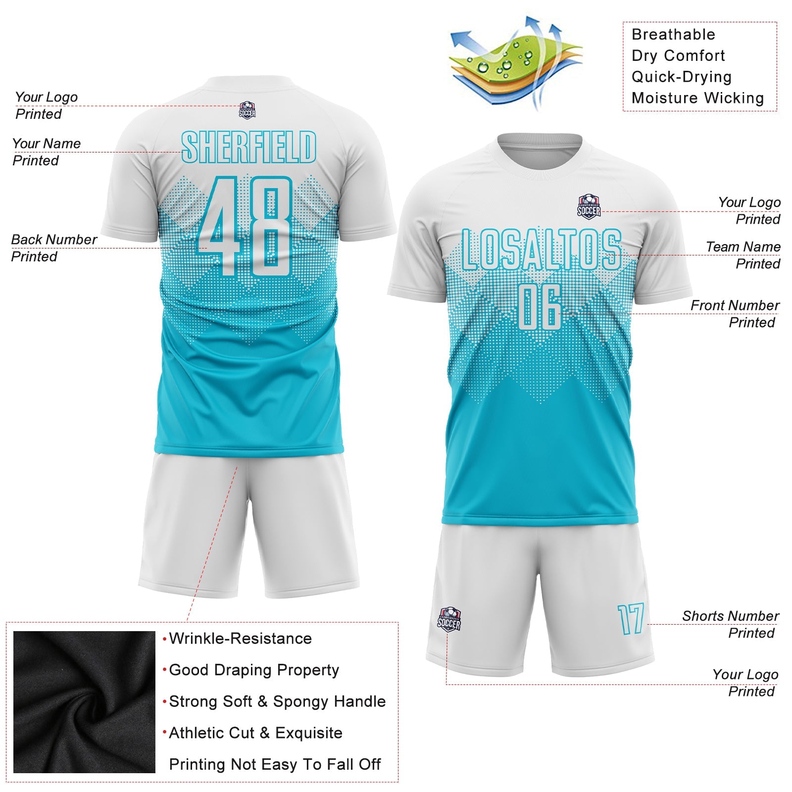 Custom Lakes Blue White Sublimation Soccer Uniform Jersey view 3