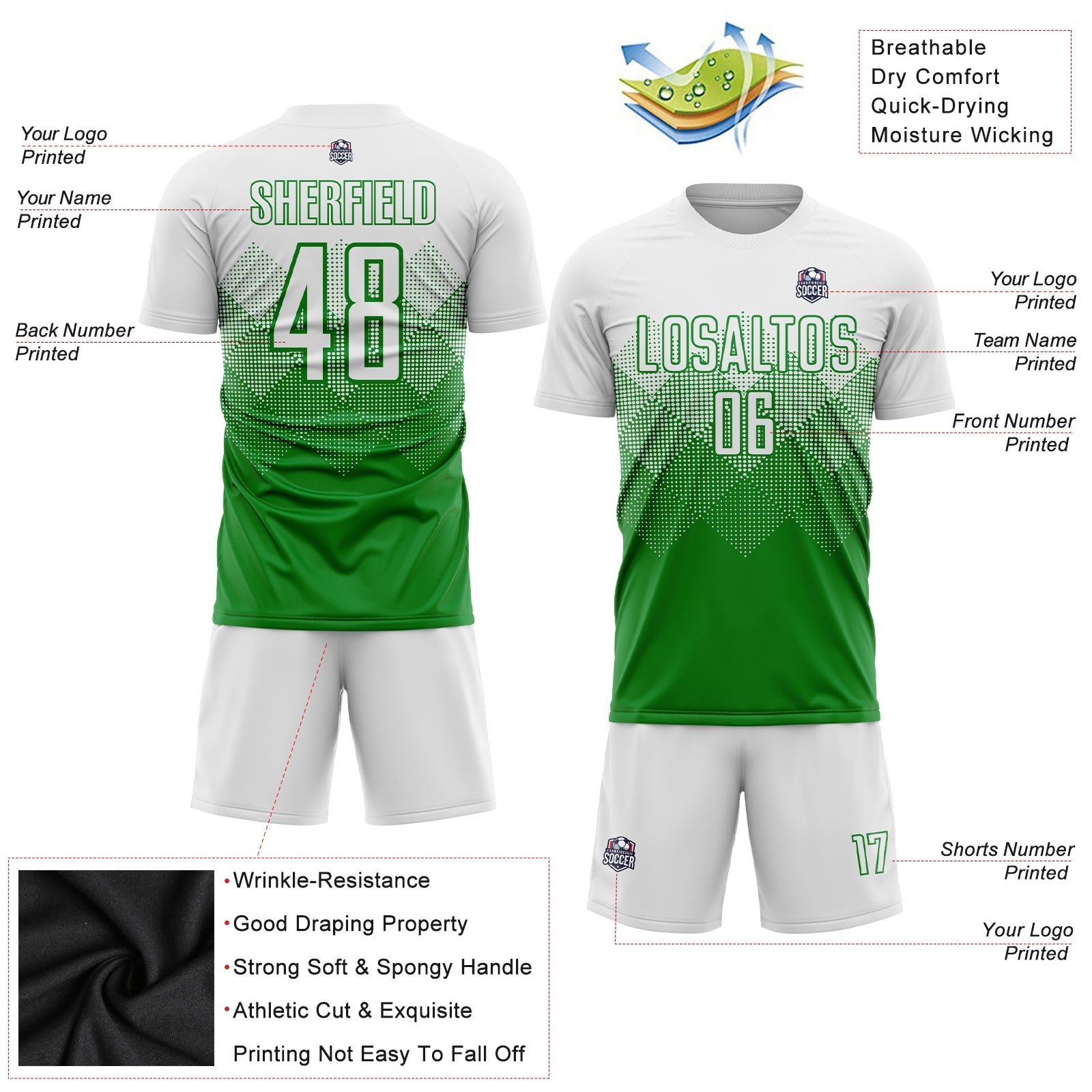 Custom Grass Green White Sublimation Soccer Uniform Jersey view 3