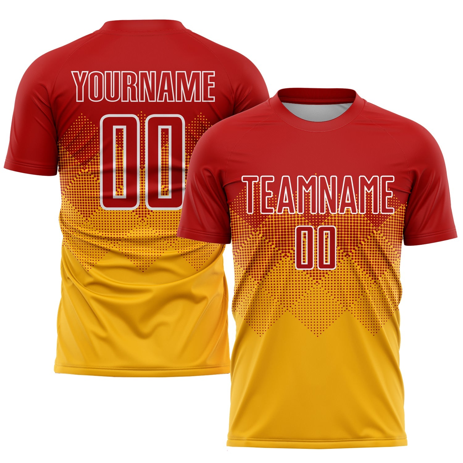 Custom Gold Red-White Sublimation Soccer Uniform Jersey - Main View