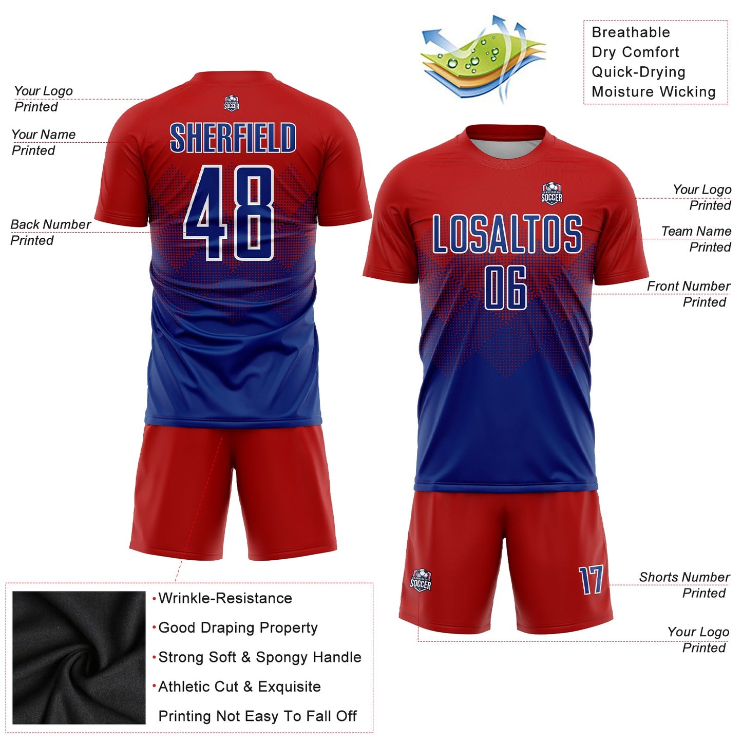 Custom Red Royal-White Sublimation Soccer Uniform Jersey view 3
