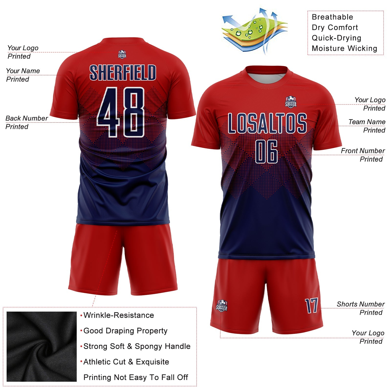 Custom Red Navy-White Sublimation Soccer Uniform Jersey view 3