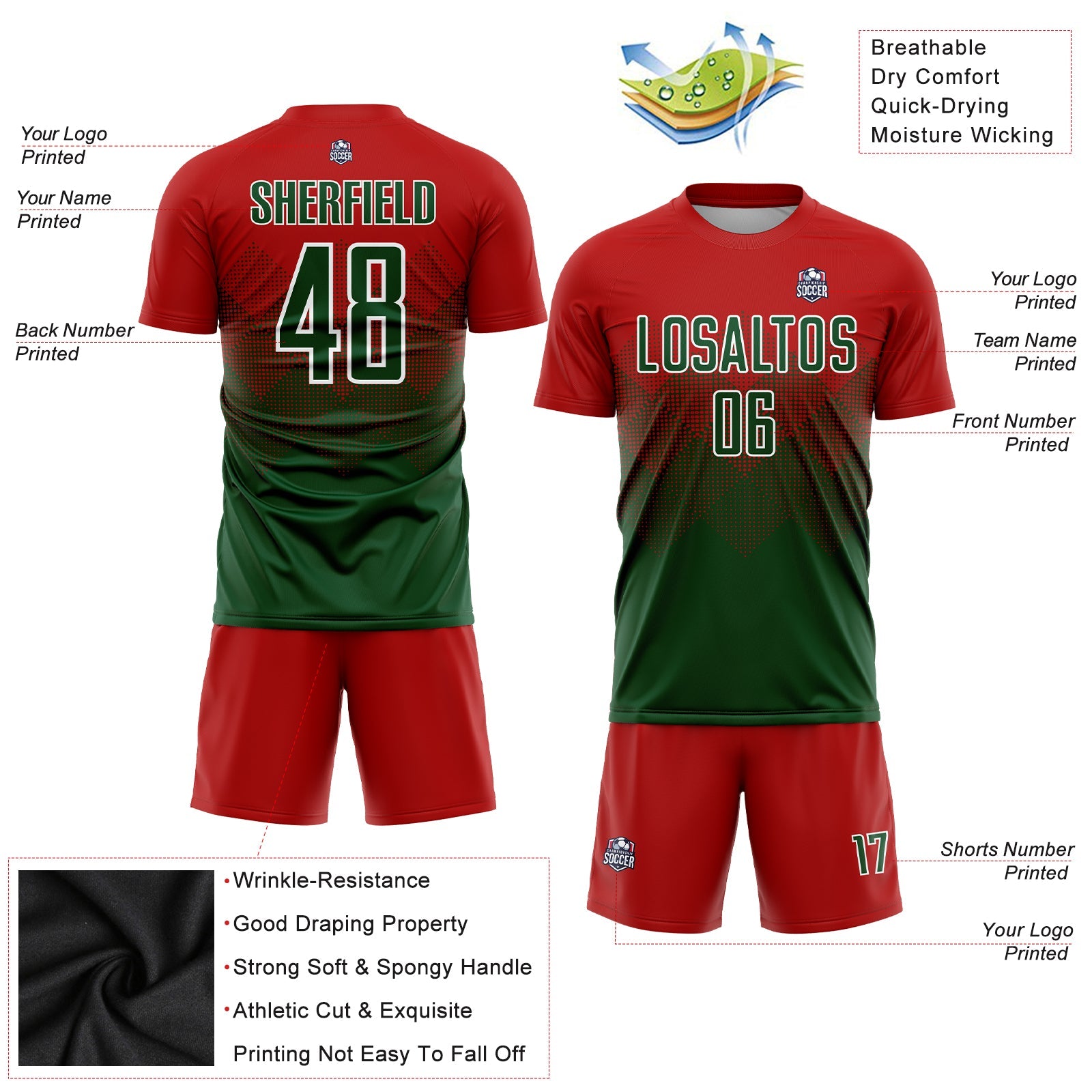 Custom Red Green-White Sublimation Soccer Uniform Jersey view 3