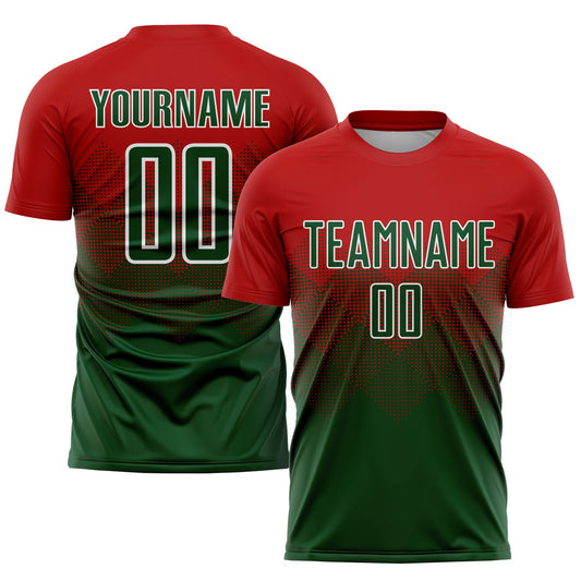 Custom Red Green-White Sublimation Soccer Uniform Jersey - Main View