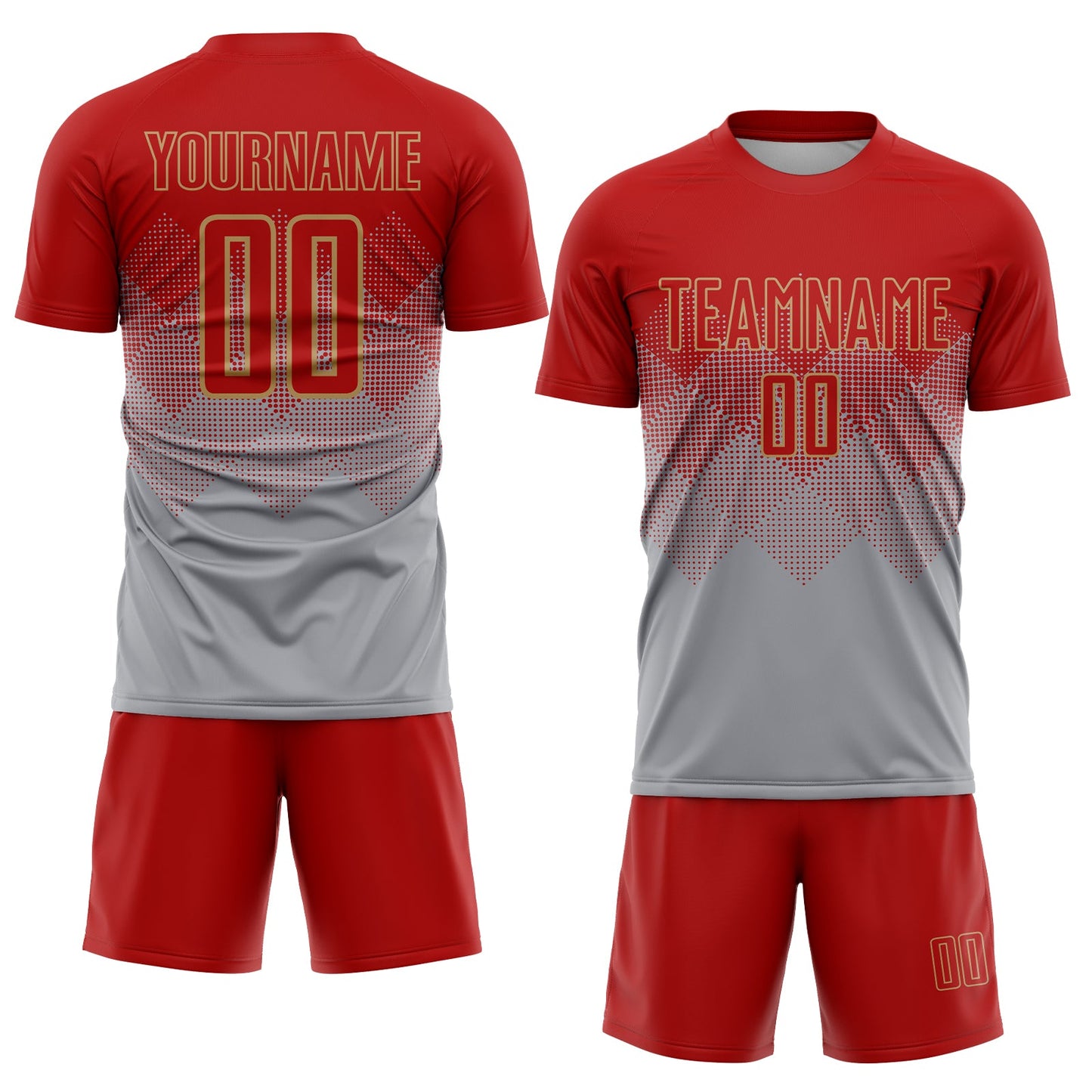 Custom Gray Red-Old Gold Sublimation Soccer Uniform Jersey view 2