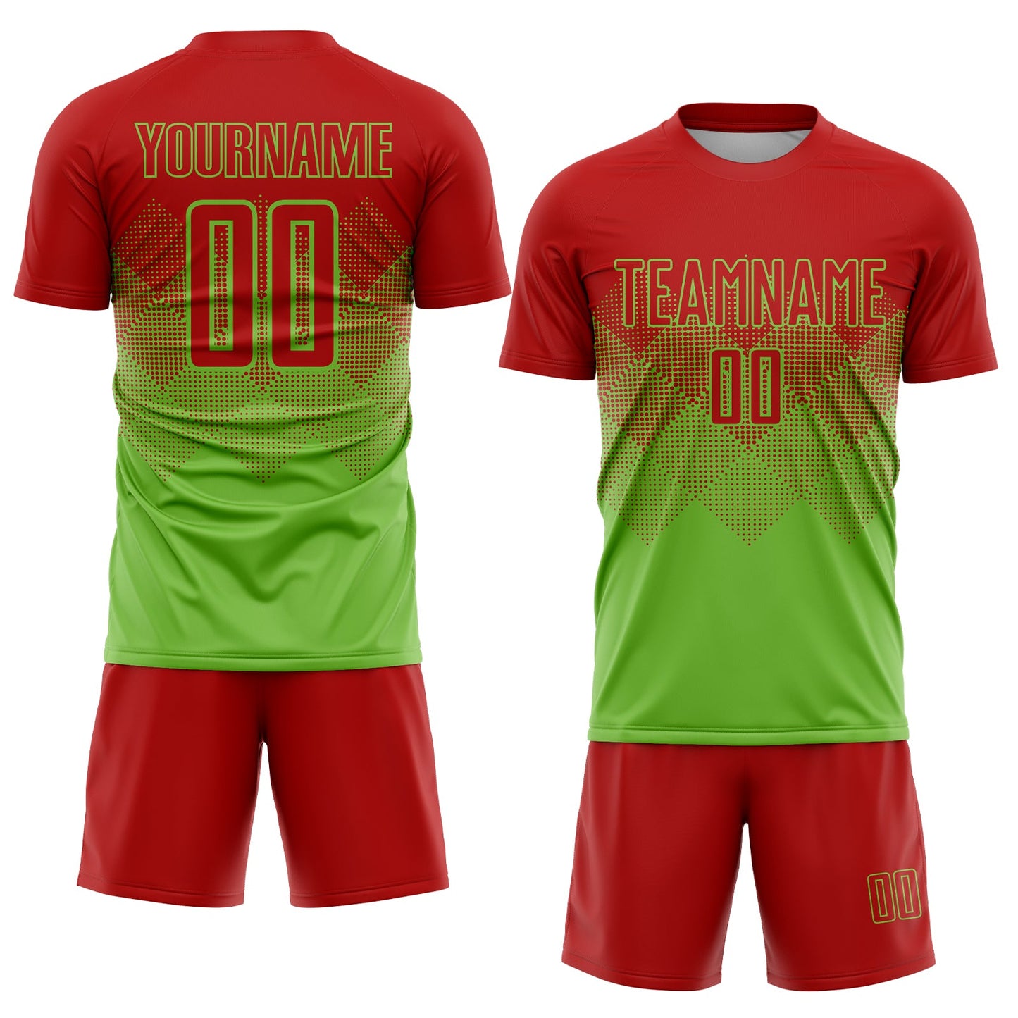 Custom Neon Green Red Sublimation Soccer Uniform Jersey view 2