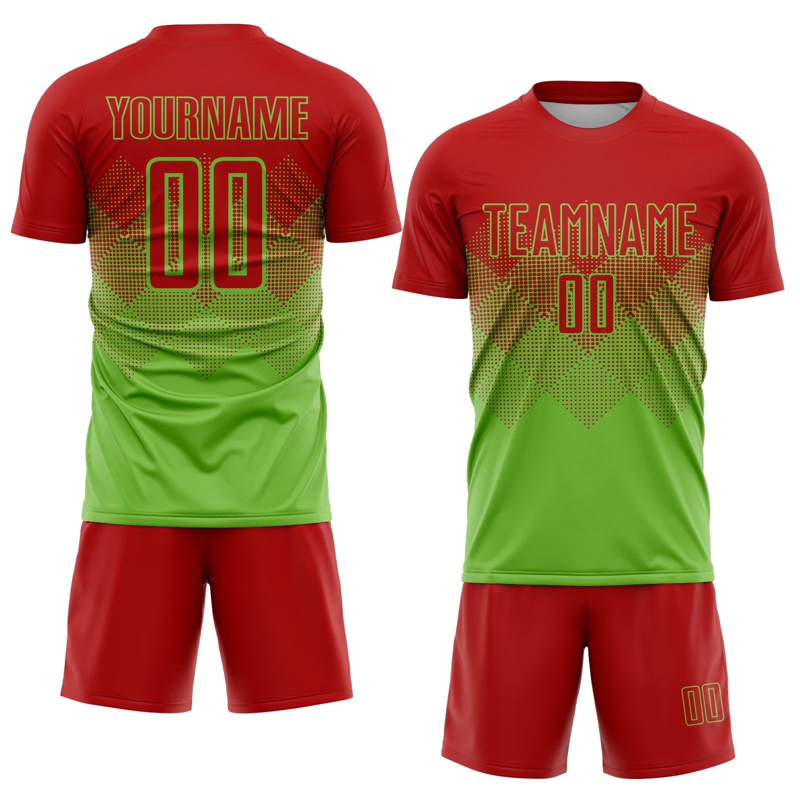 Custom Neon Green Red Sublimation Soccer Uniform Jersey view 2