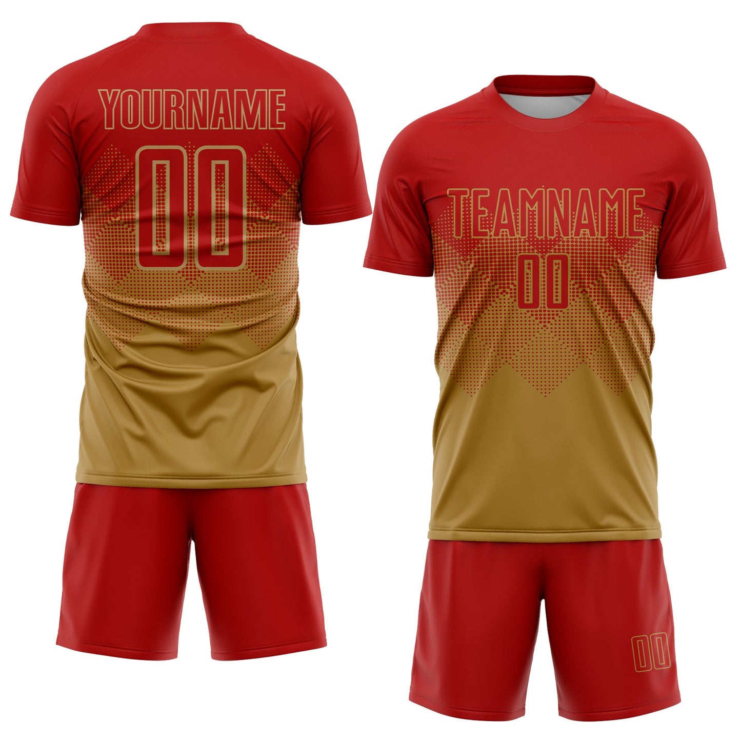 Custom Old Gold Red Sublimation Soccer Uniform Jersey view 2