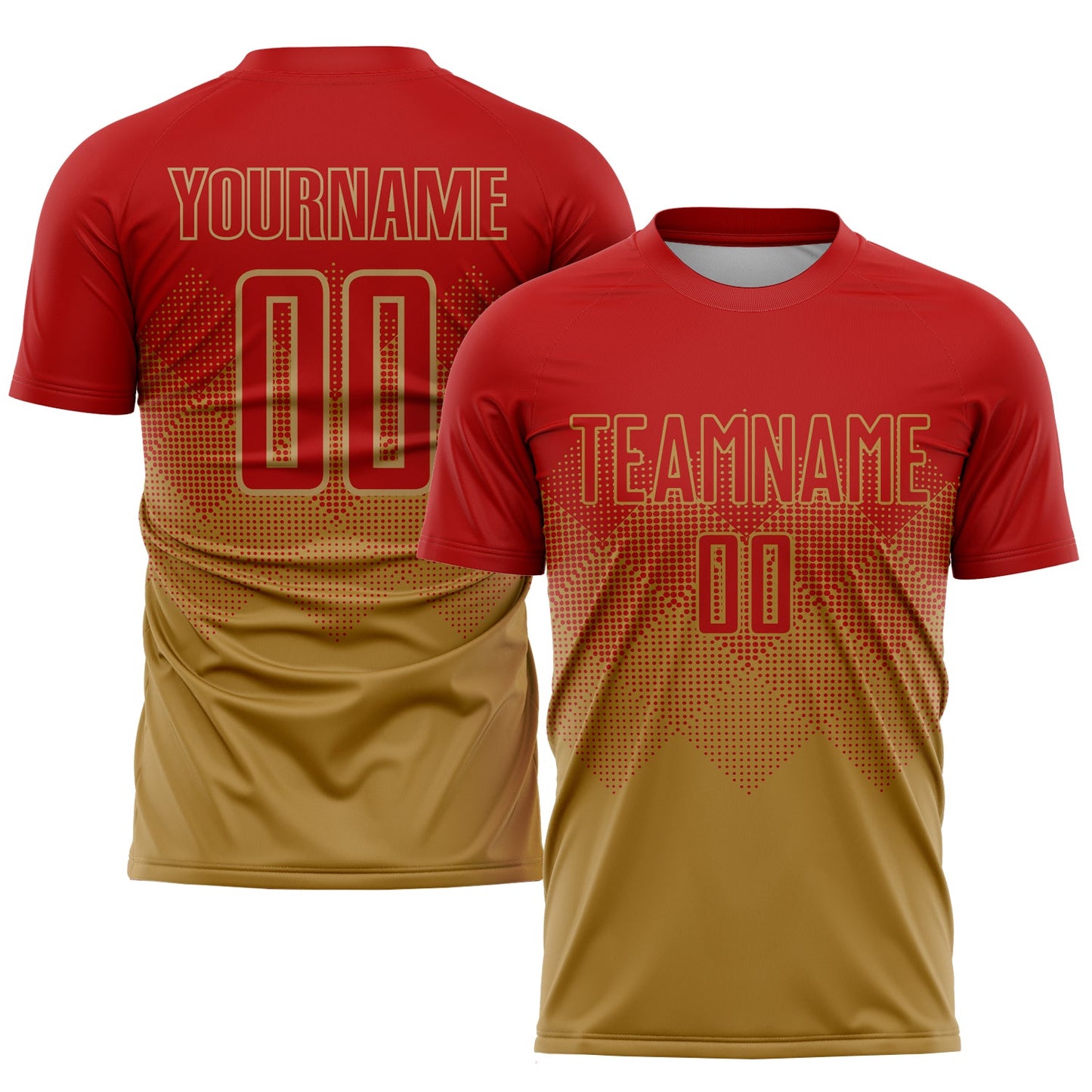 Custom Old Gold Red Sublimation Soccer Uniform Jersey - Main View
