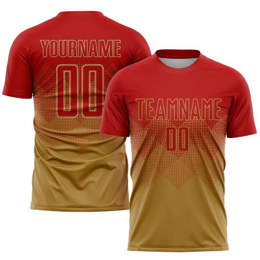 Custom Old Gold Red Sublimation Soccer Uniform Jersey - Main View