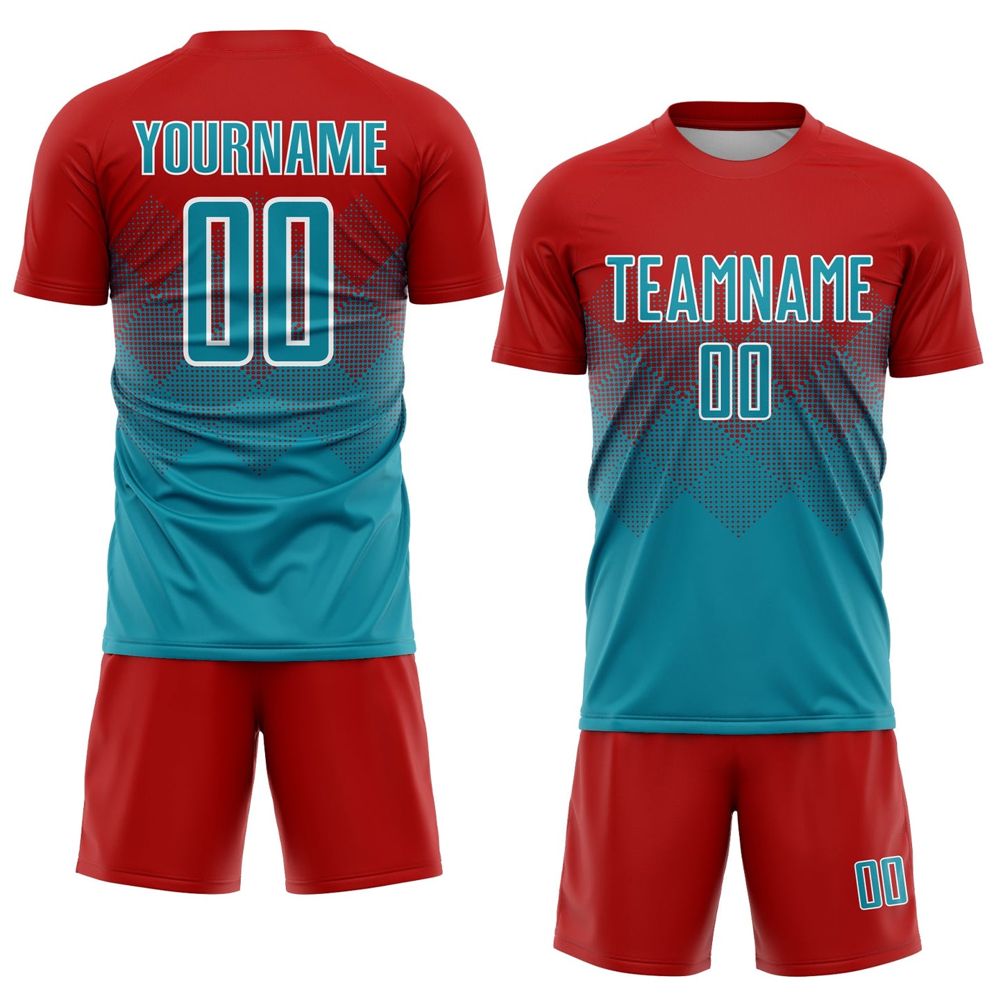 Custom Red Teal-White Sublimation Soccer Uniform Jersey view 2