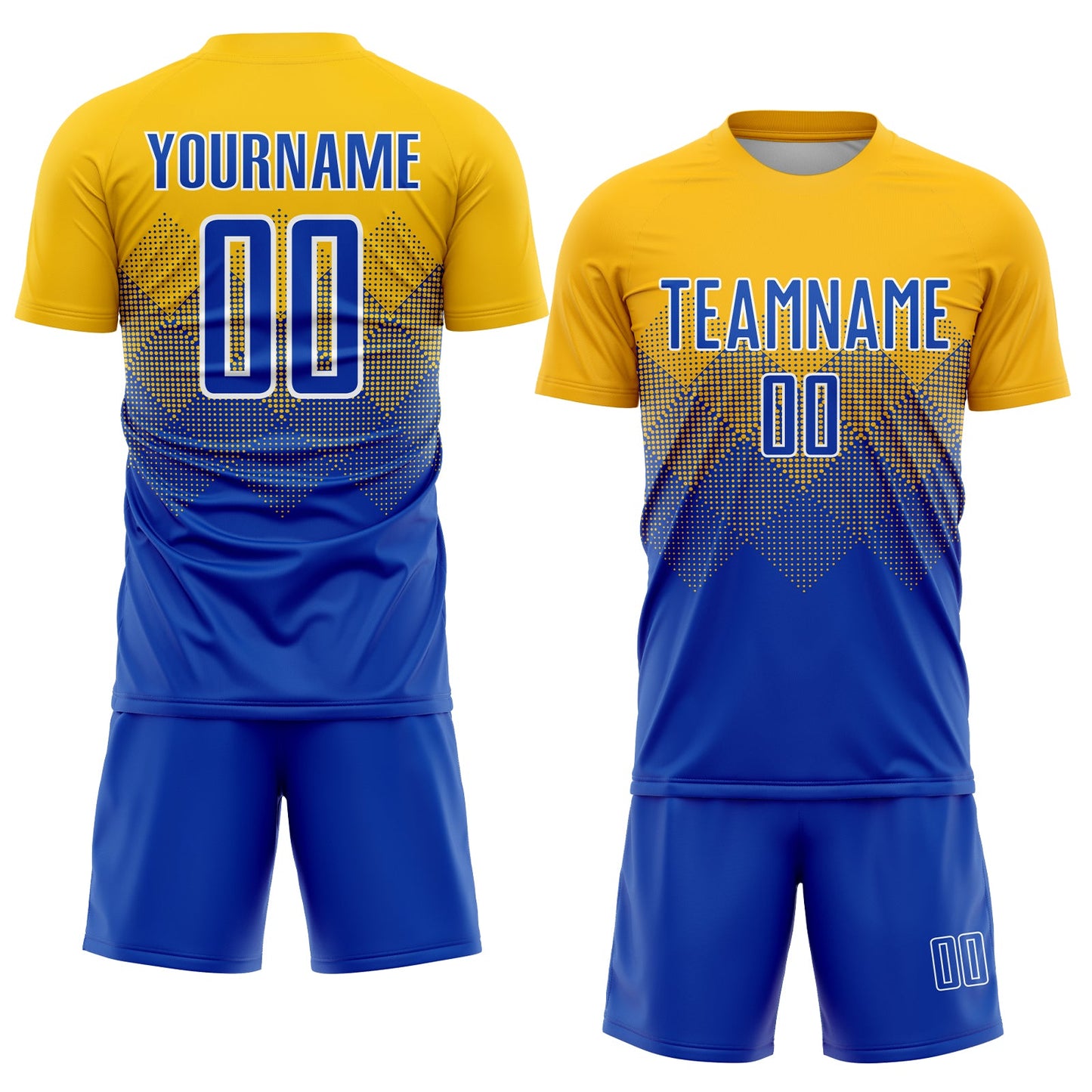 Custom Gold Royal-White Sublimation Soccer Uniform Jersey view 2
