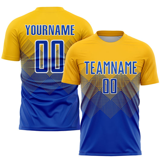 Custom Gold Royal-White Sublimation Soccer Uniform Jersey - Main View