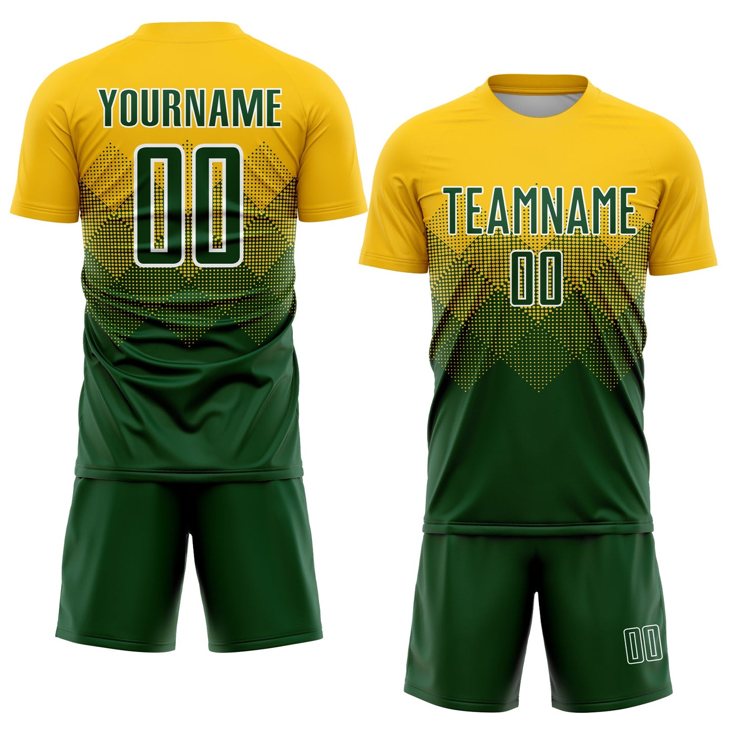 Custom Gold Green-White Sublimation Soccer Uniform Jersey view 2
