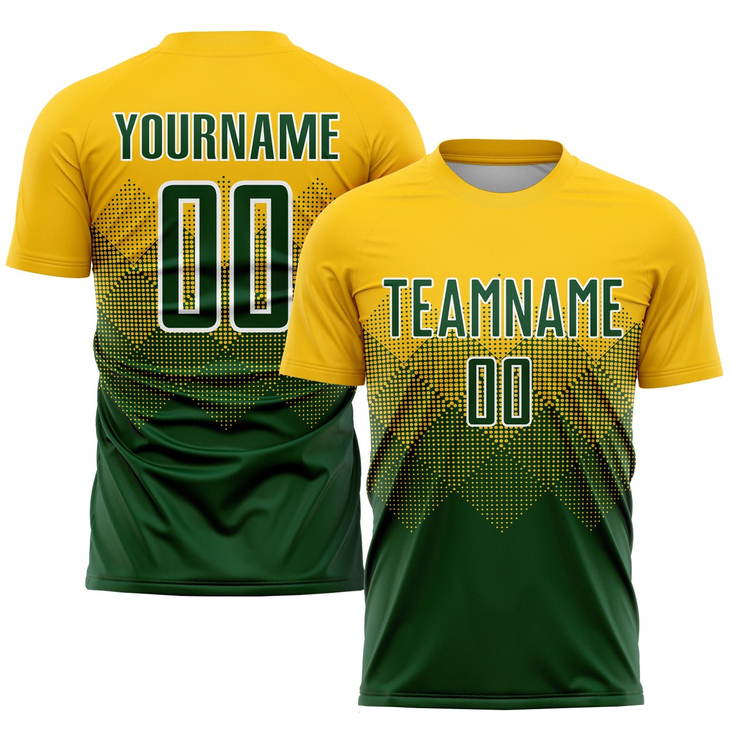 Custom Gold Green-White Sublimation Soccer Uniform Jersey - Main View