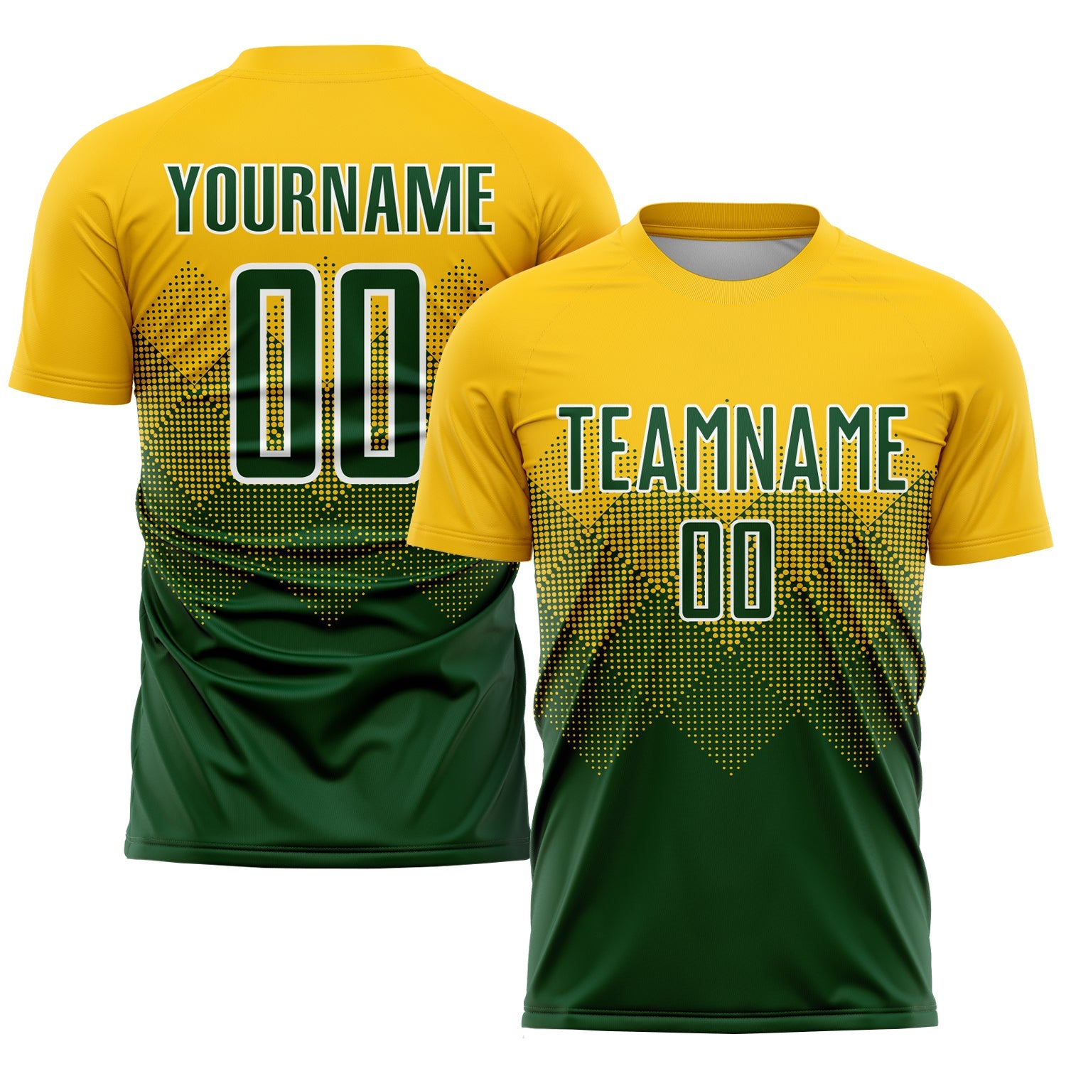 Custom Gold Green-White Sublimation Soccer Uniform Jersey - Main View