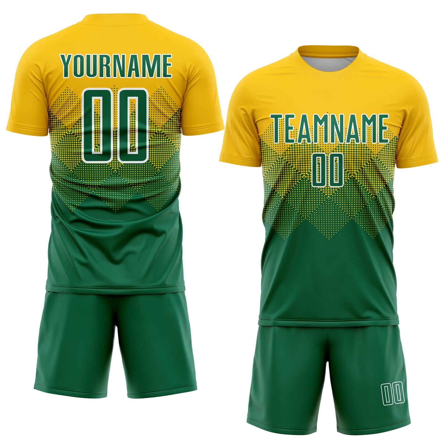 Custom Gold Kelly Green-White Sublimation Soccer Uniform Jersey view 2