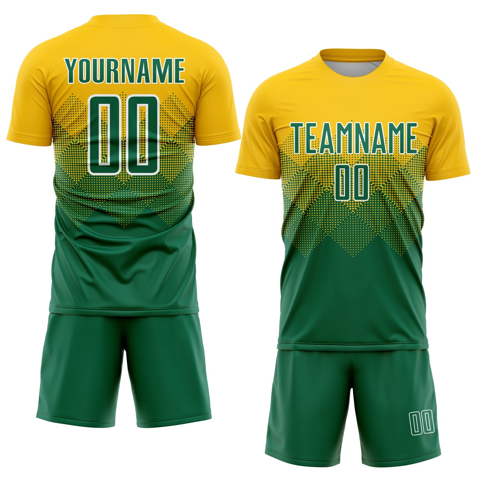 Custom Gold Kelly Green-White Sublimation Soccer Uniform Jersey view 2
