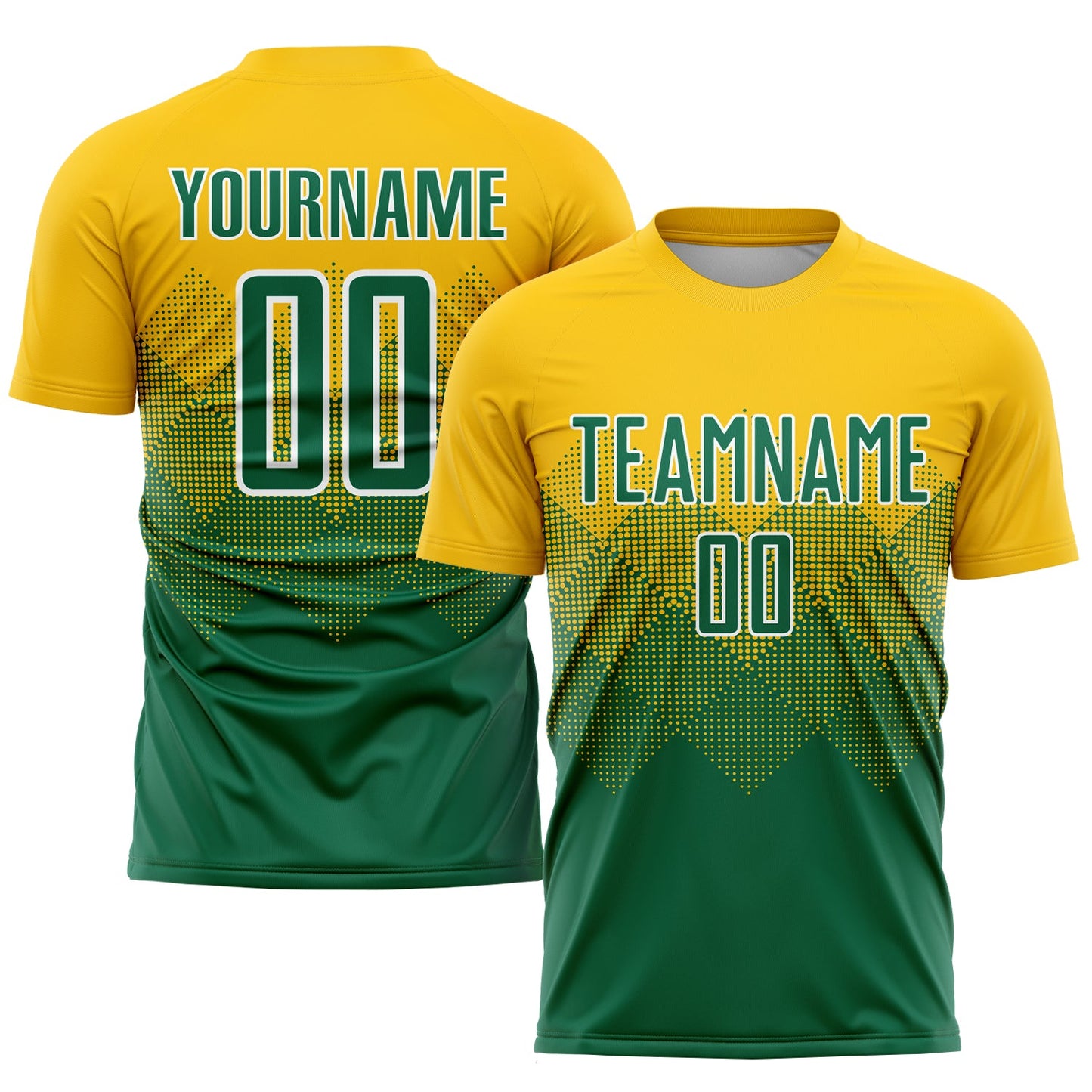 Custom Gold Kelly Green-White Sublimation Soccer Uniform Jersey - Main View