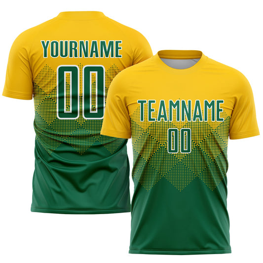 Custom Gold Kelly Green-White Sublimation Soccer Uniform Jersey - Main View