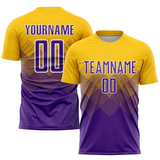Custom Gold Purple-White Sublimation Soccer Uniform Jersey - Main View