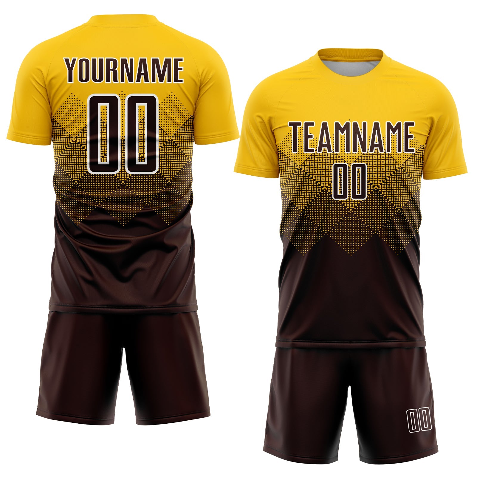 Custom Gold Brown-White Sublimation Soccer Uniform Jersey view 2