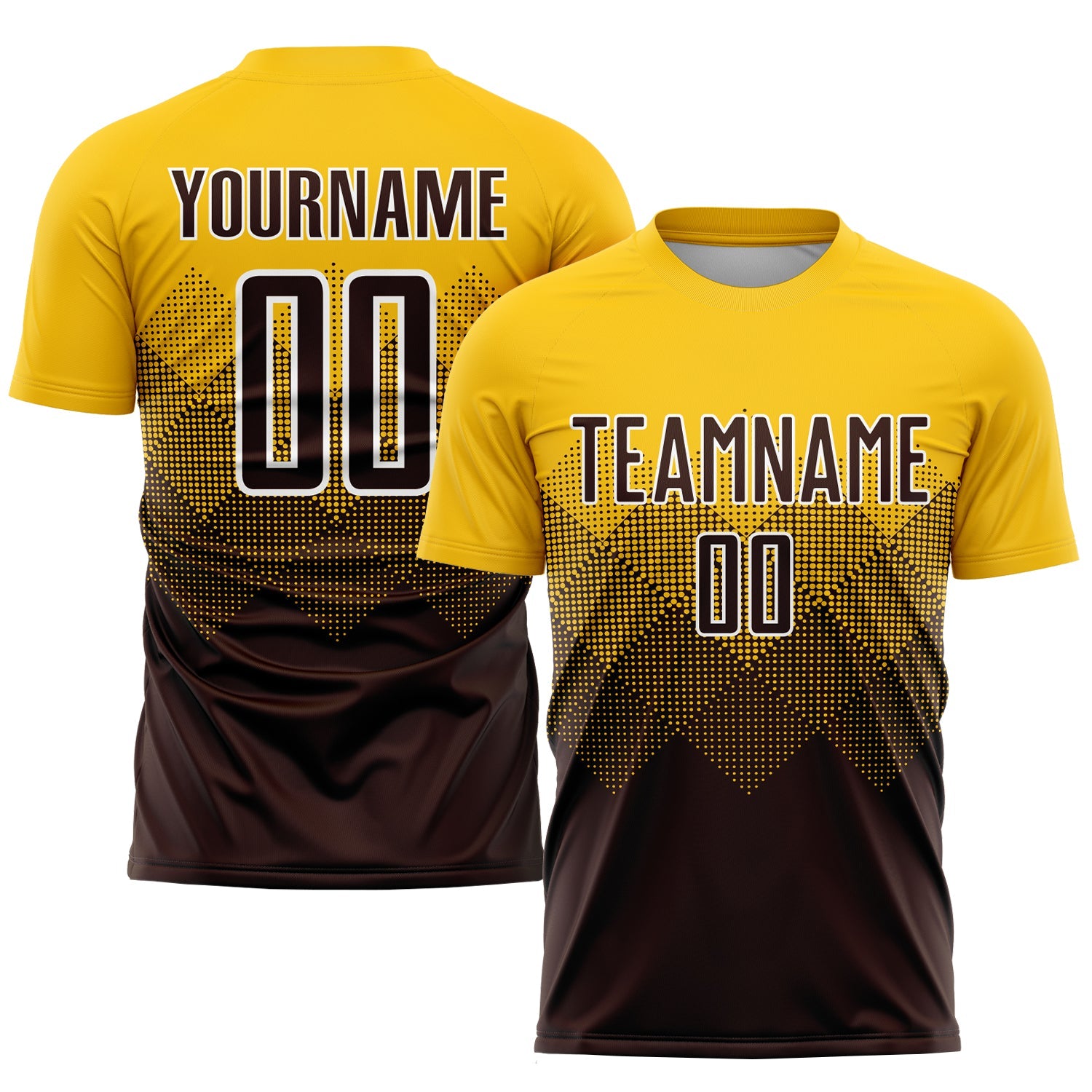 Custom Gold Brown-White Sublimation Soccer Uniform Jersey - Main View