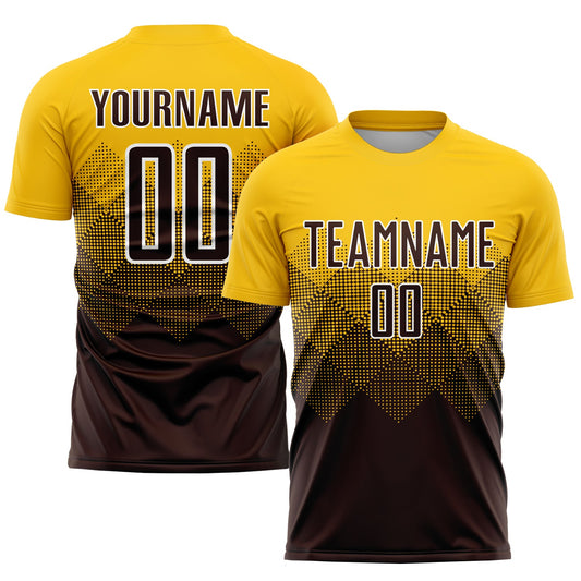 Custom Gold Brown-White Sublimation Soccer Uniform Jersey - Main View