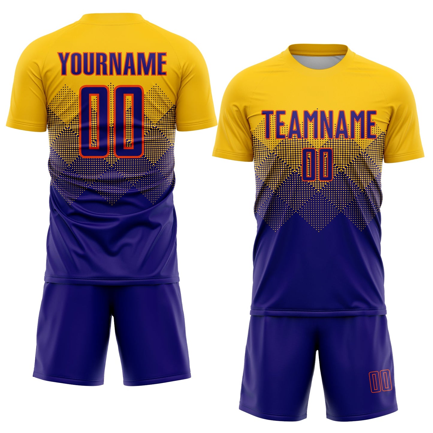 Custom Gold Dark Purple-Orange Sublimation Soccer Uniform Jersey view 2