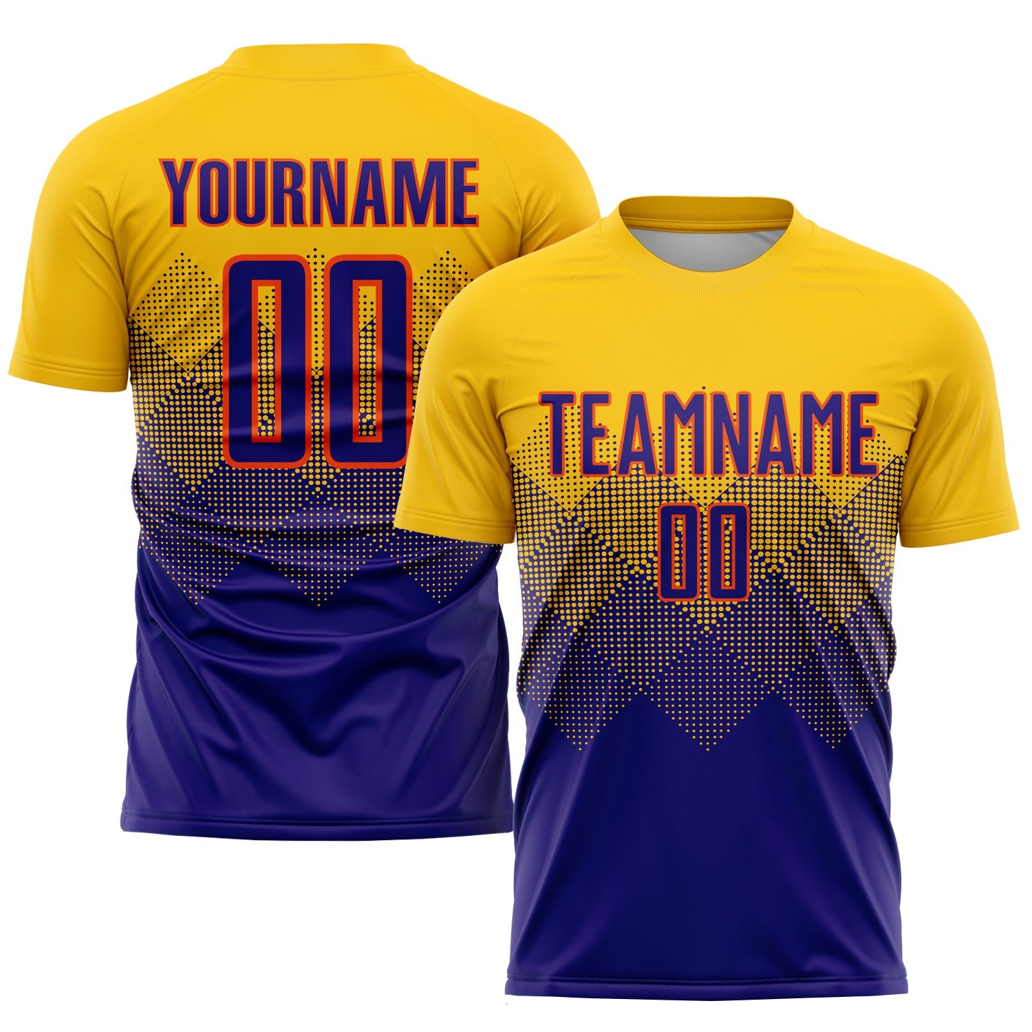 Custom Gold Dark Purple-Orange Sublimation Soccer Uniform Jersey - Main View