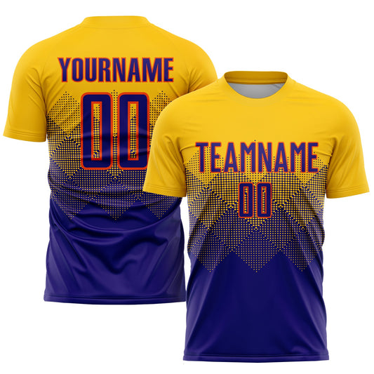 Custom Gold Dark Purple-Orange Sublimation Soccer Uniform Jersey - Main View