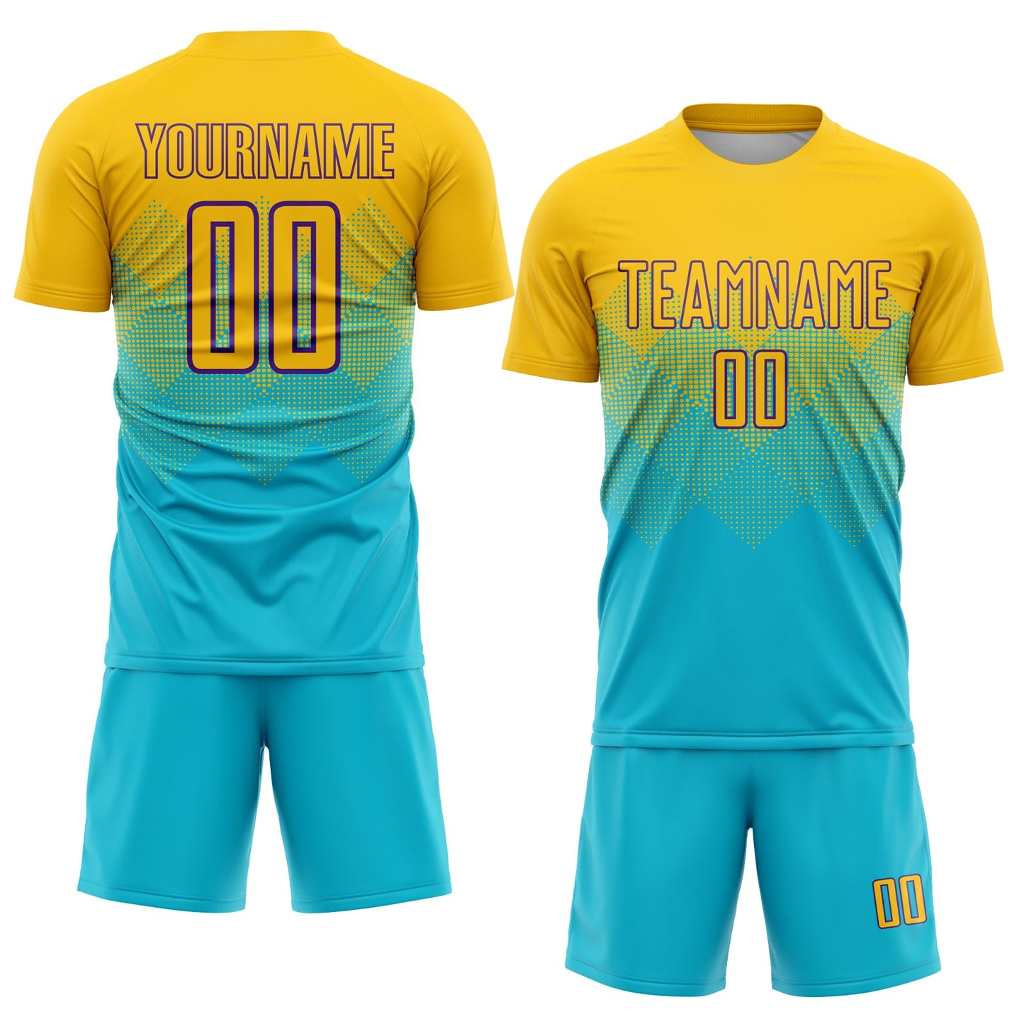Custom Lakes Blue Gold-Purple Sublimation Soccer Uniform Jersey view 2