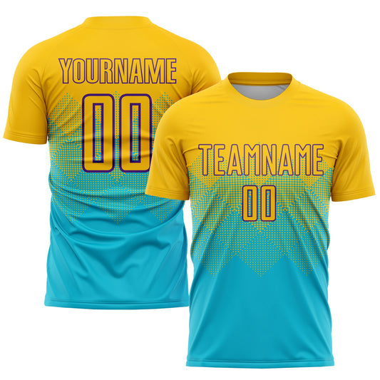 Custom Lakes Blue Gold-Purple Sublimation Soccer Uniform Jersey - Main View
