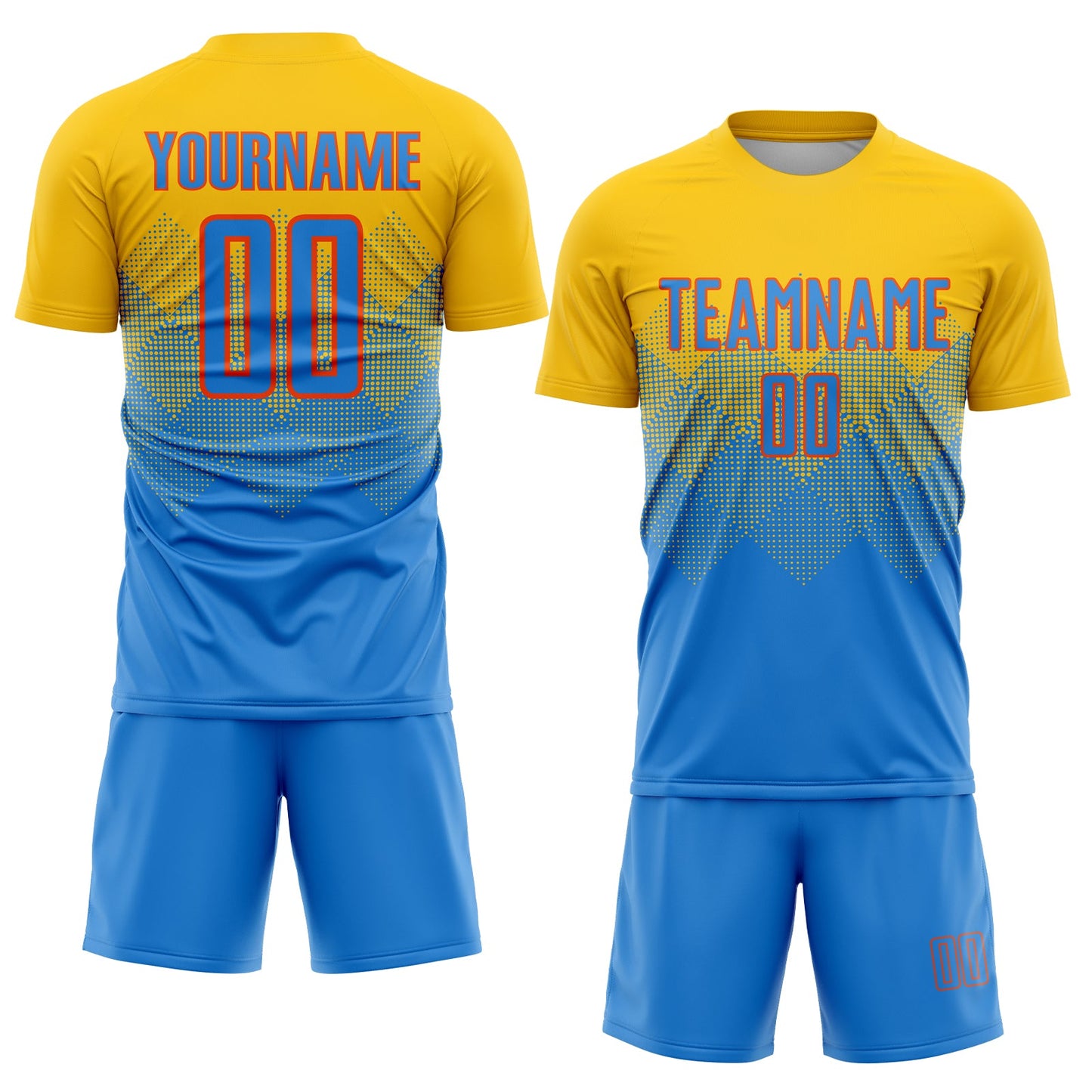 Custom Gold Powder Blue-Orange Sublimation Soccer Uniform Jersey view 2