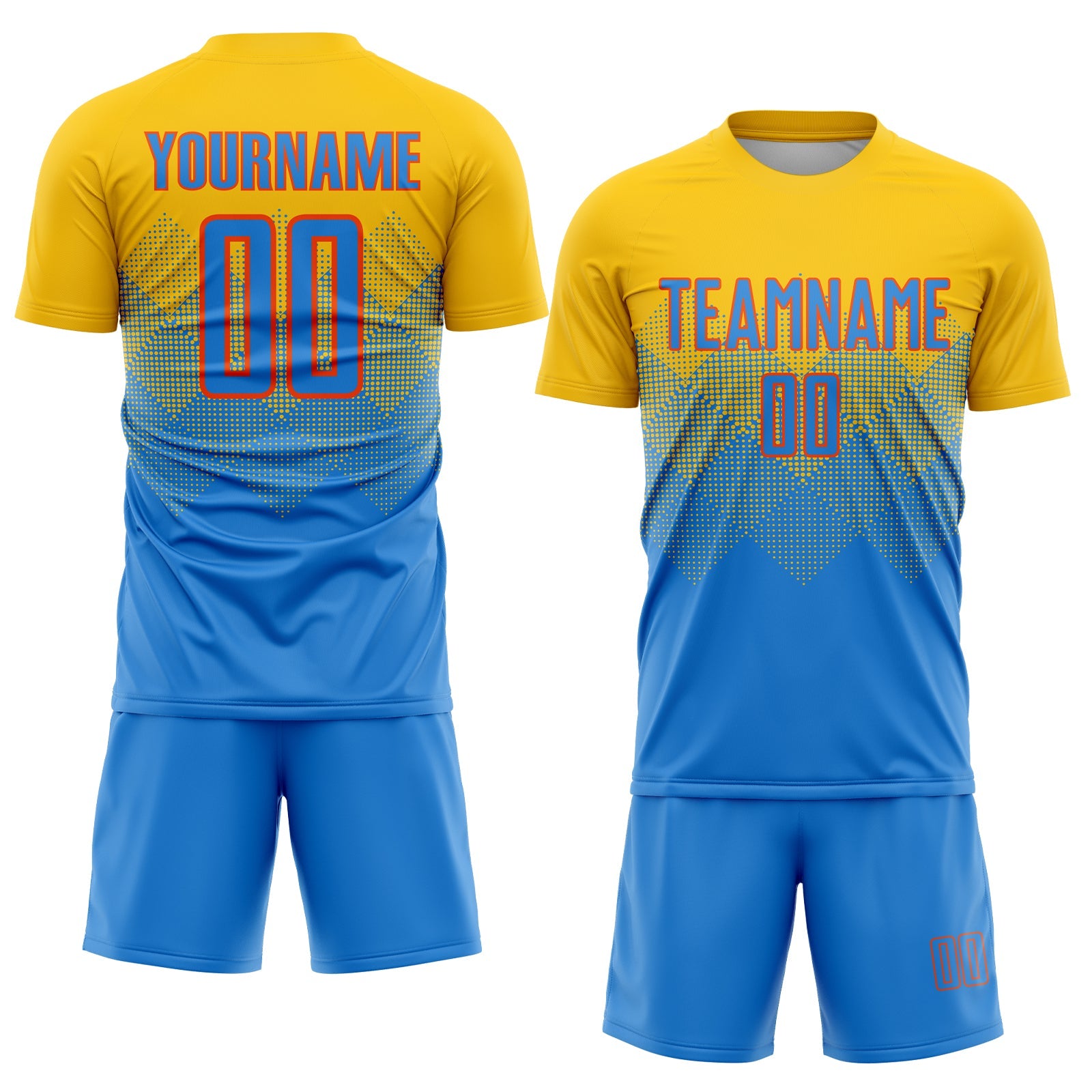 Custom Gold Powder Blue-Orange Sublimation Soccer Uniform Jersey view 2