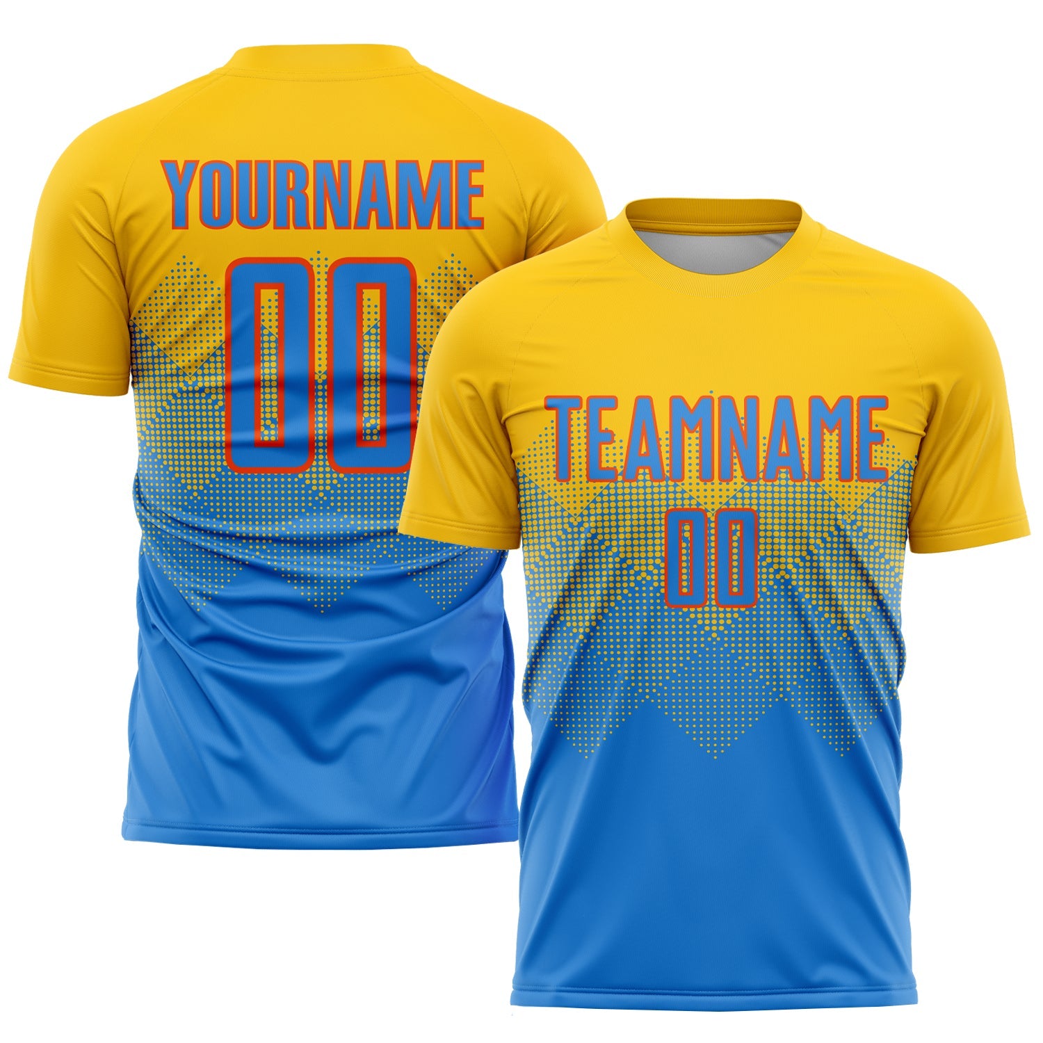 Custom Gold Powder Blue-Orange Sublimation Soccer Uniform Jersey - Main View