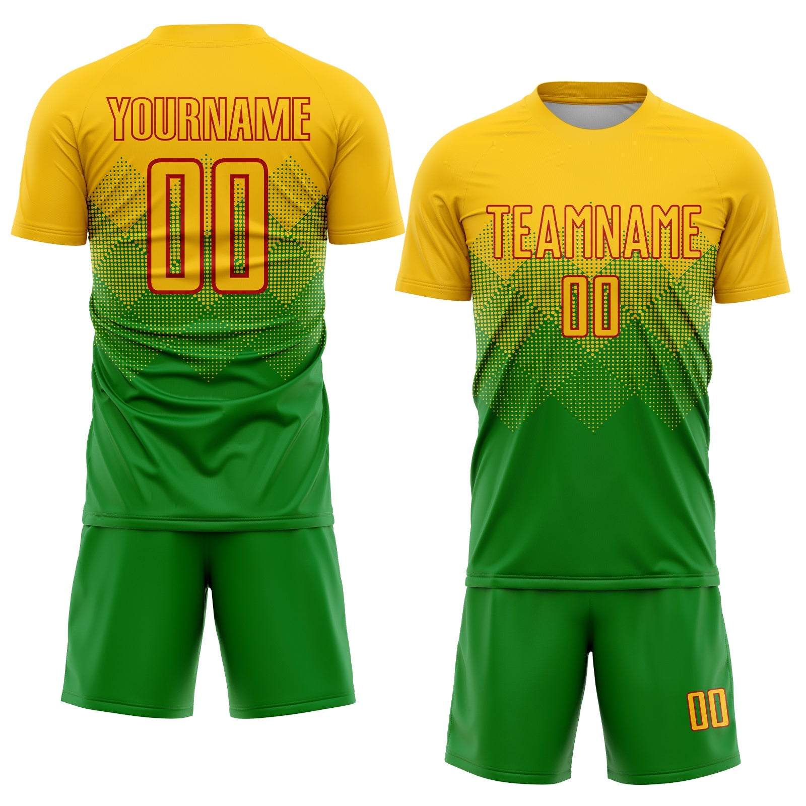 Custom Grass Green Gold-Red Sublimation Soccer Uniform Jersey view 2