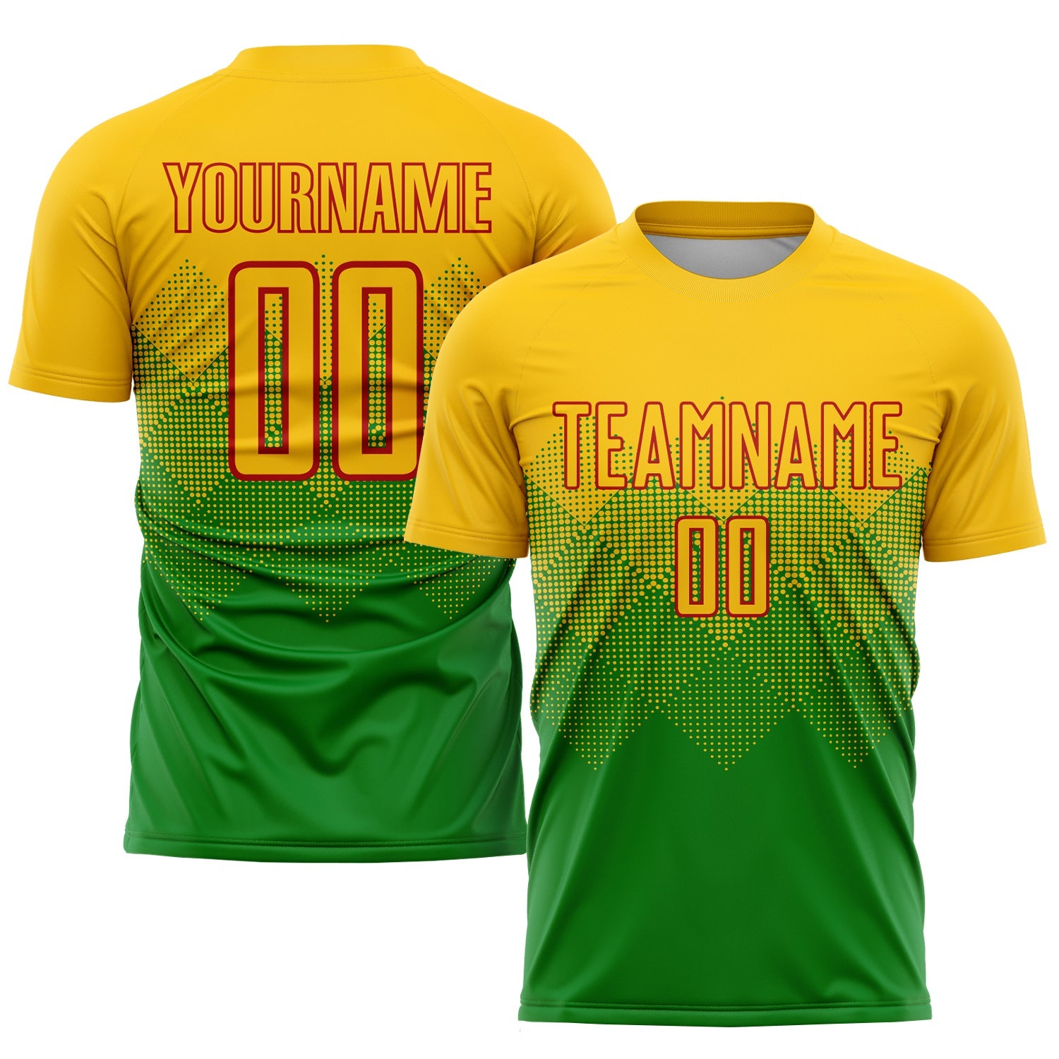 Custom Grass Green Gold-Red Sublimation Soccer Uniform Jersey - Main View