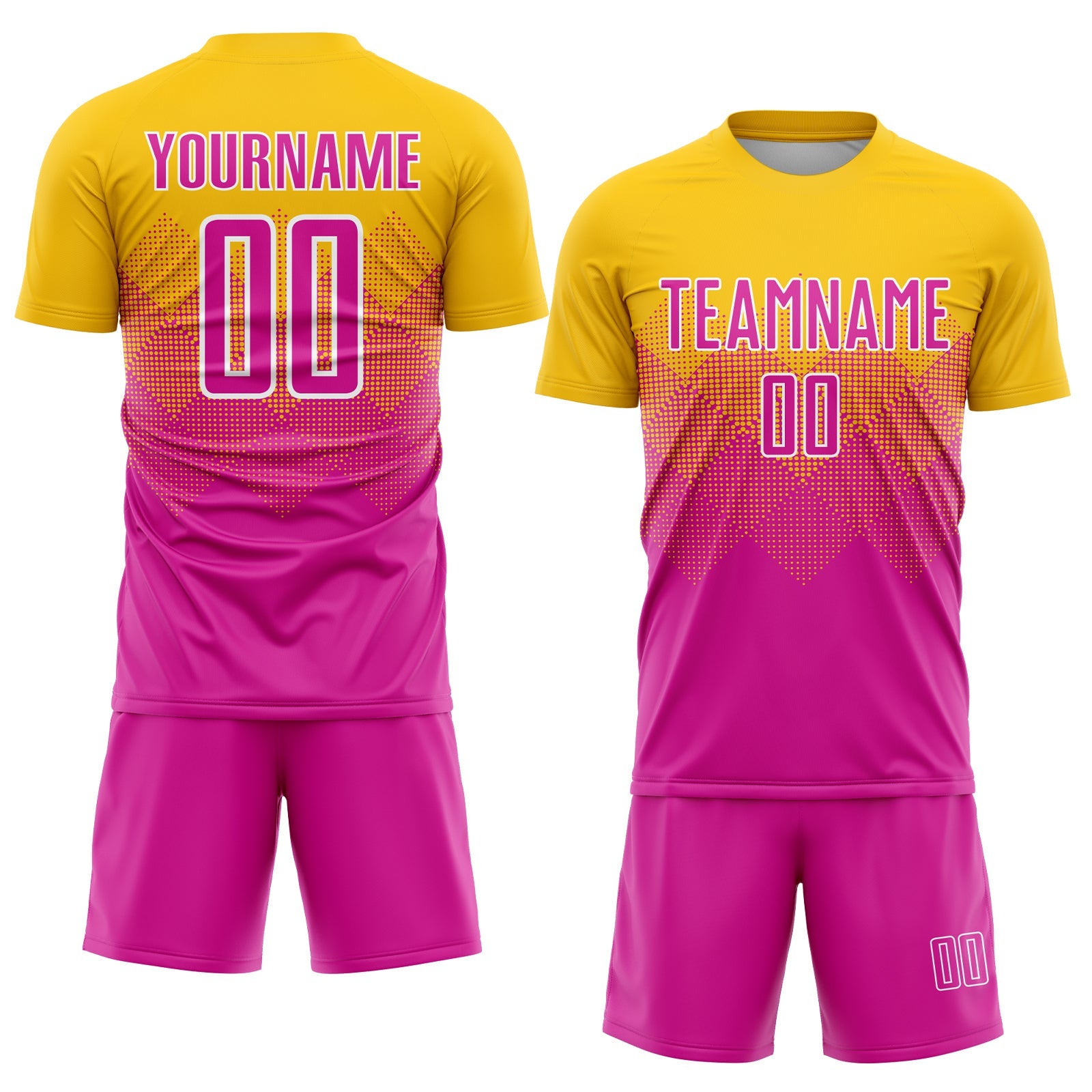 Custom Gold Deep Pink-White Sublimation Soccer Uniform Jersey view 2